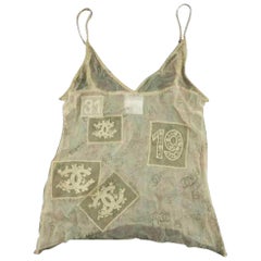 Chanel Cc Logo Sheer Camisole Tank Top Blouse 231188 Cream Silk Tote