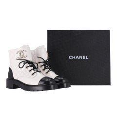Chanel 'CC' Logo Shiny Goatskin Calfskin Diamond Quilted Combat Boots