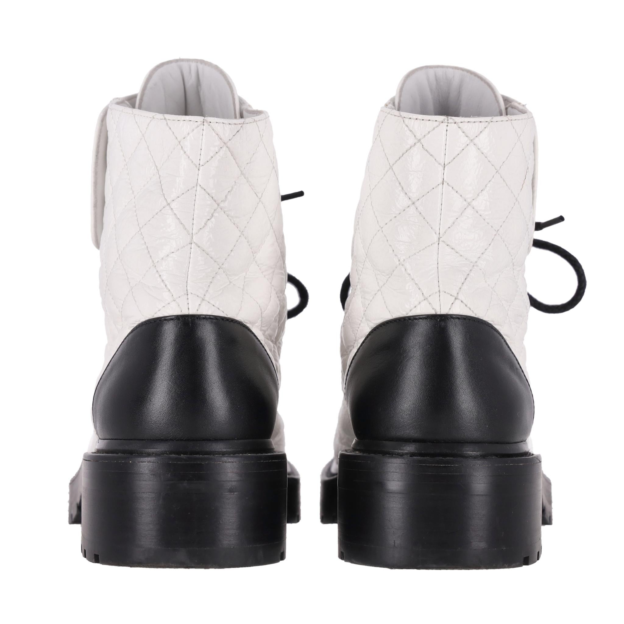 Women's Chanel 'CC' Logo Shiny Goatskin Calfskin Diamond Quilted Combat Boots For Sale