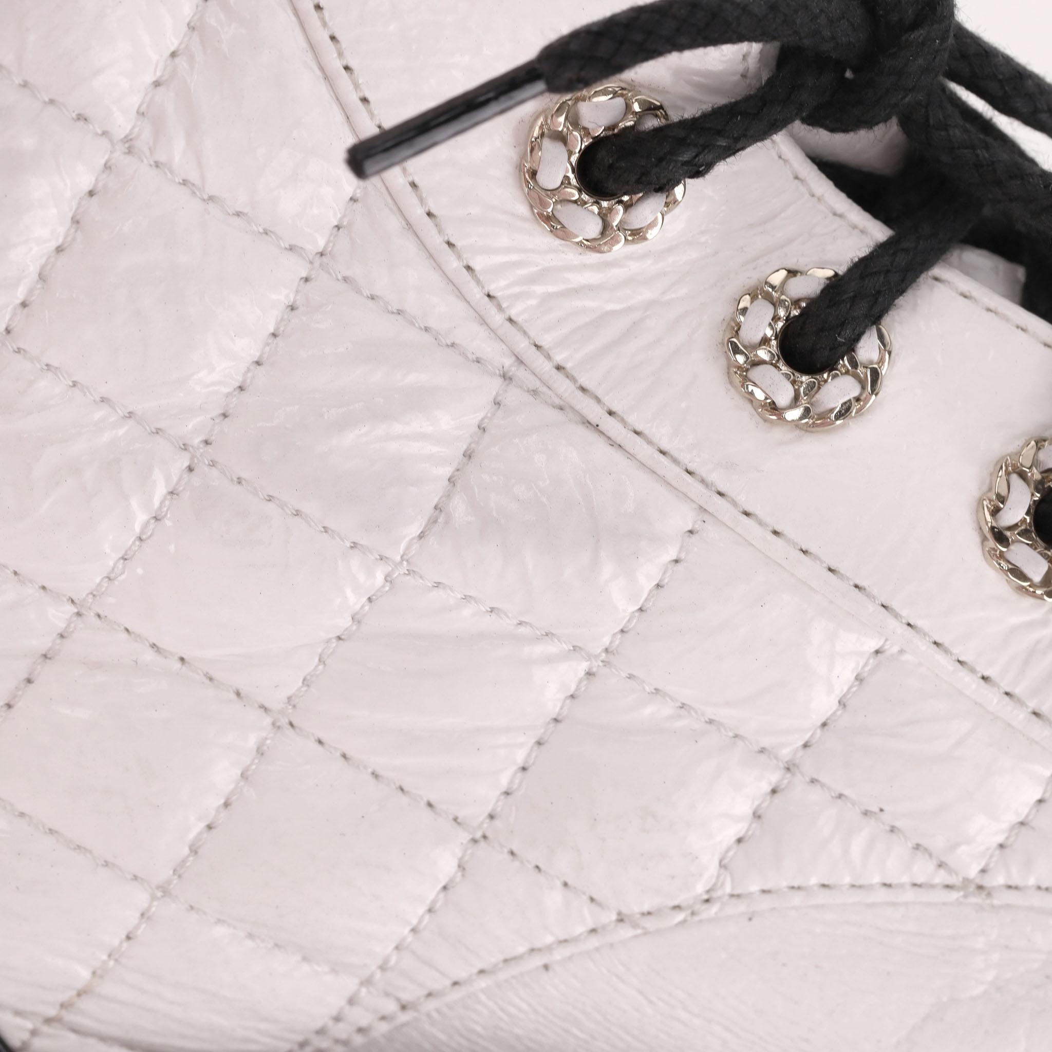 Chanel 'CC' Logo Shiny Goatskin Calfskin Diamond Quilted Combat Boots For Sale 4
