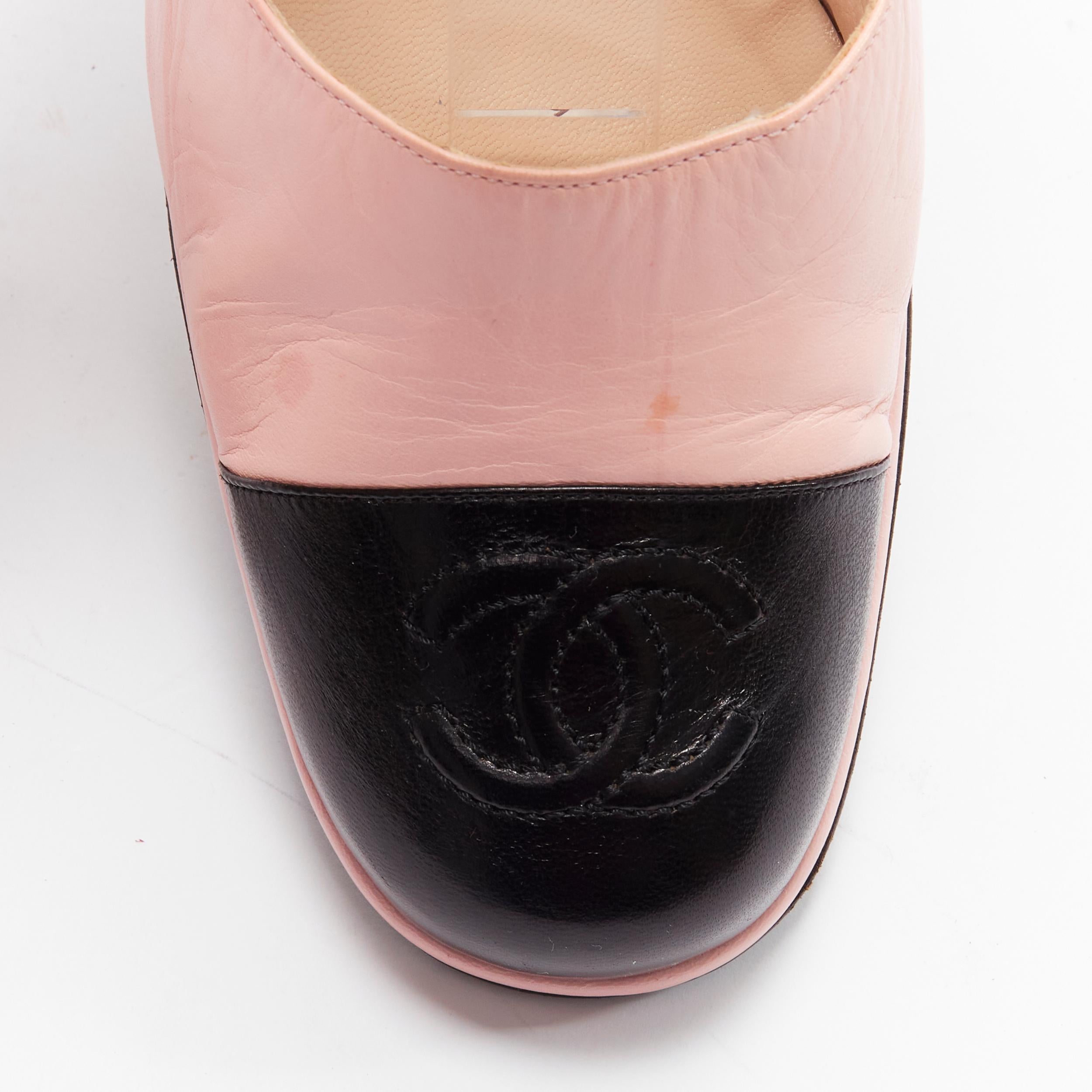 CHANEL CC logo signature two tone pink black maryjane sandals EU37.5 3