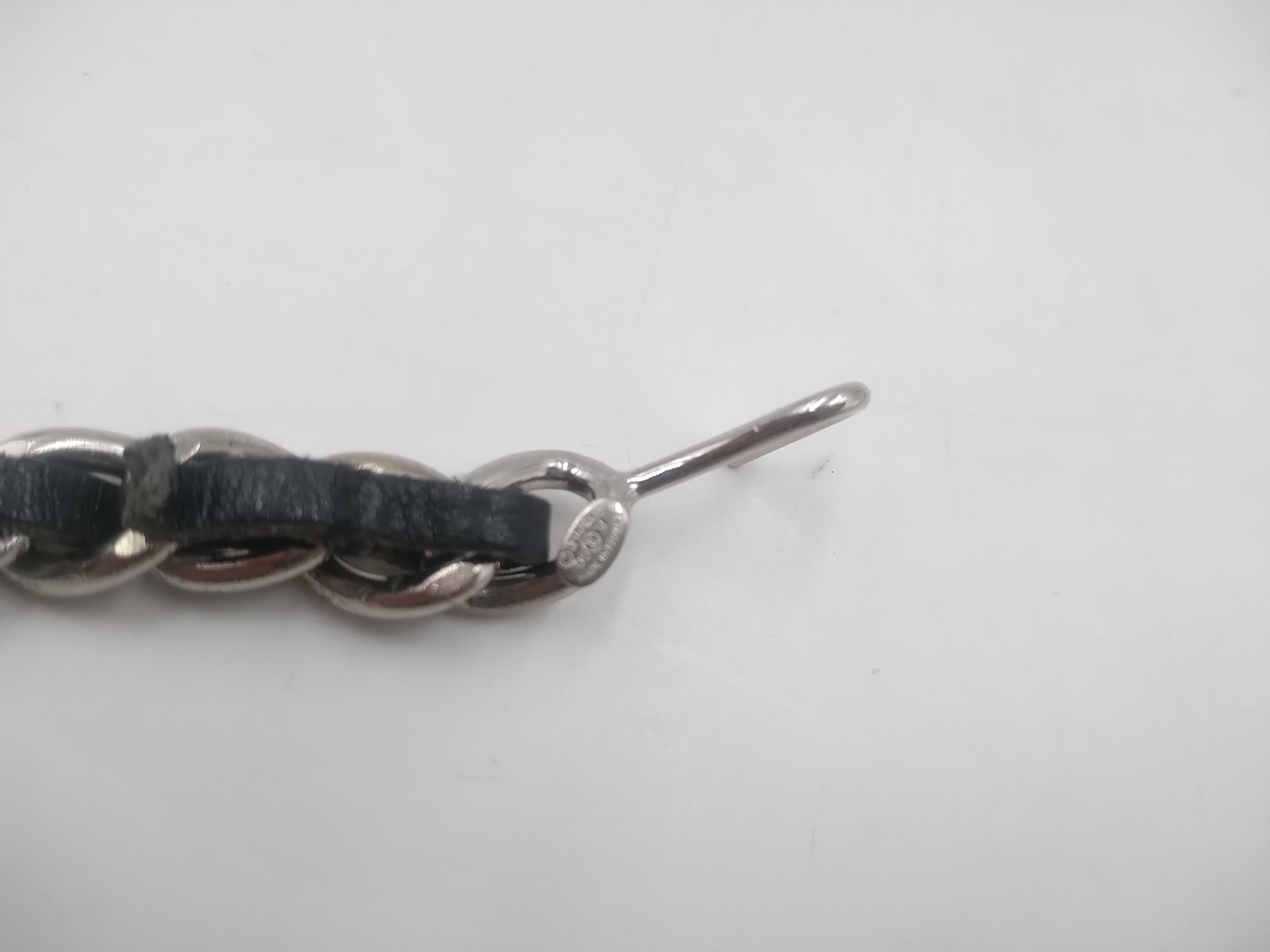 Chanel CC Logo Silver and Black Leather Letter Chain Belt Necklace Bracelet For Sale 3