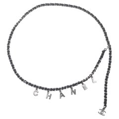 Chanel CC Logo Silver and Black Leather Letter Chain Belt Necklace Bracelet