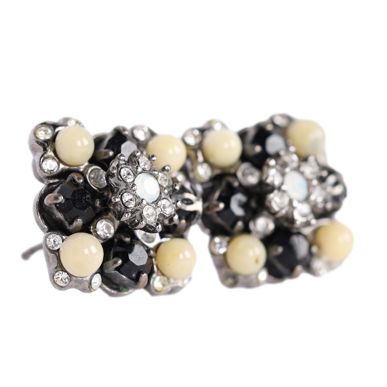 Women's Chanel CC Logo Silver Rhinestone Pierced Earrings