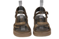 Chanel CC Logo Sport Quilted Sandals US 8 EU 38 Khaki Green Strap Chunky Mule