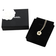 Chanel CC Logo Square Pendant Necklace Metal with Enamel and Faux Pearls Gold