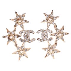 Chanel 
CC
 Logo Star Crystal 
Pearl Earrings