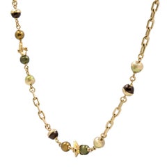 Chanel CC Logo Star Gold Tone Olive Brown Bead Long Necklace