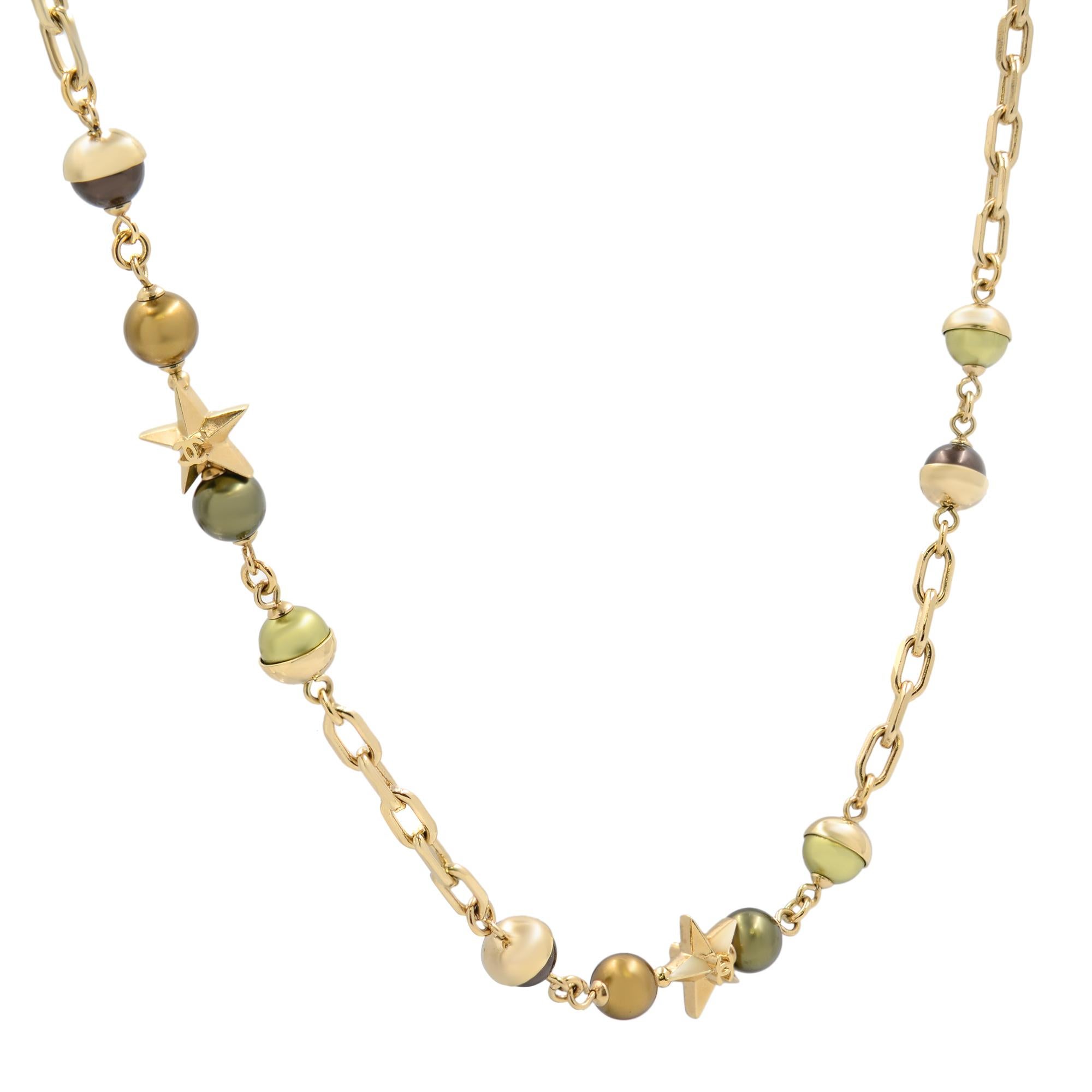 Chanel CC Logo Star Goldton Olive Brown Perlen lange Halskette (Moderne) im Angebot