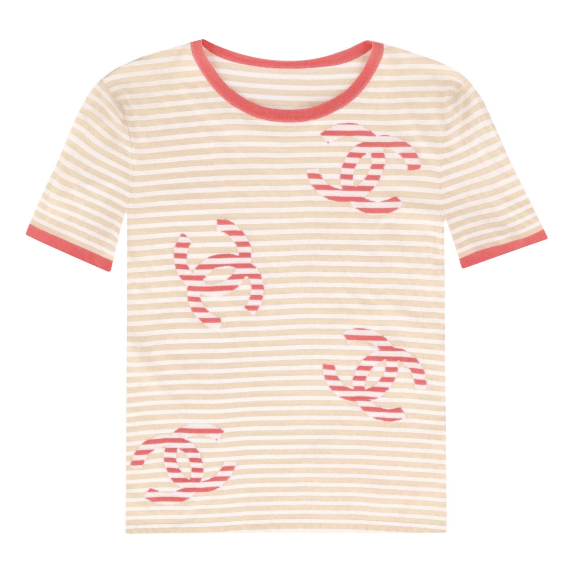 Chanel 'CC' Logo Striped Cotton Top