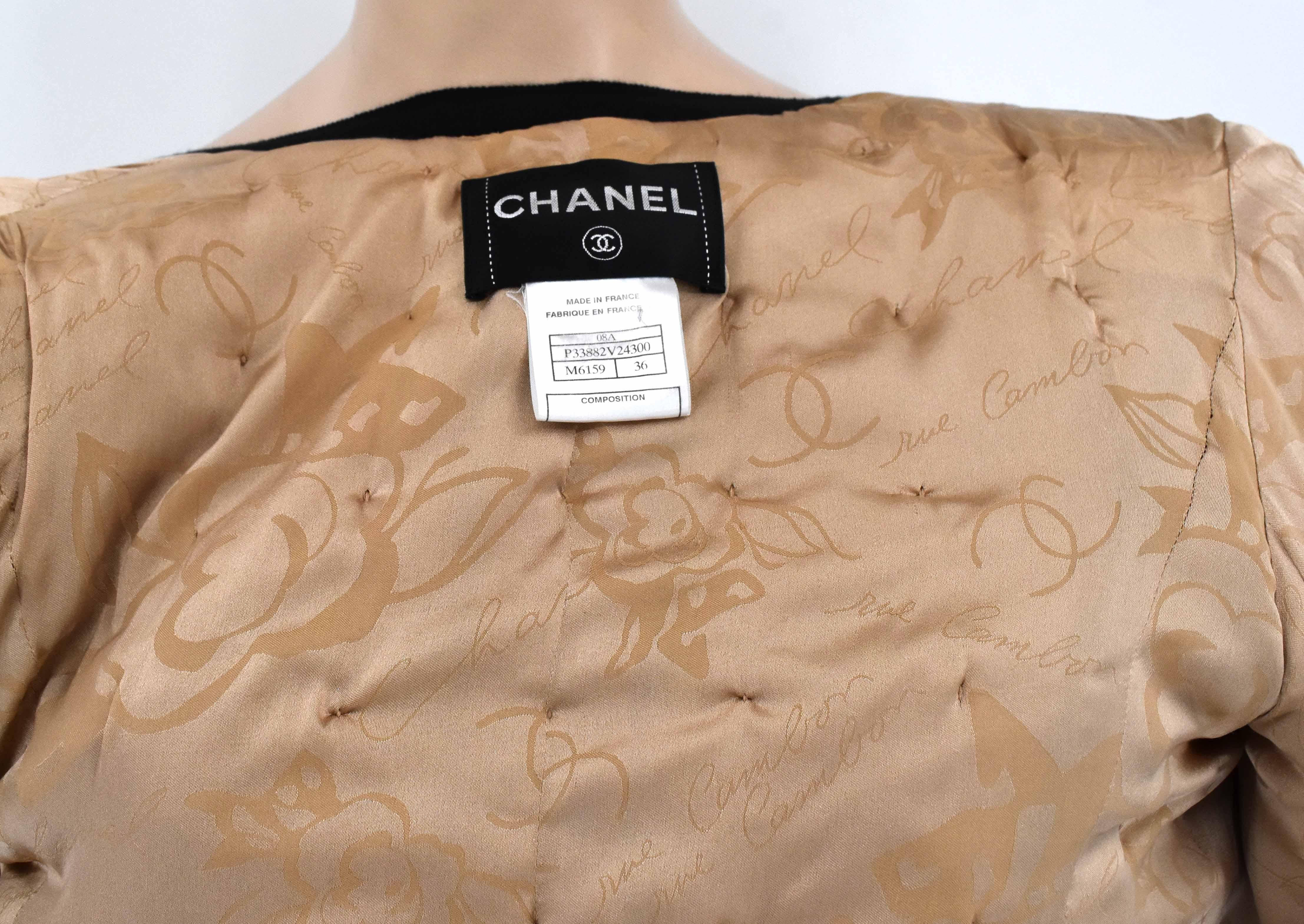 Brown Chanel CC Logo Studded Tweed Wool Jacket 08A 2008 New Fr 36 For Sale