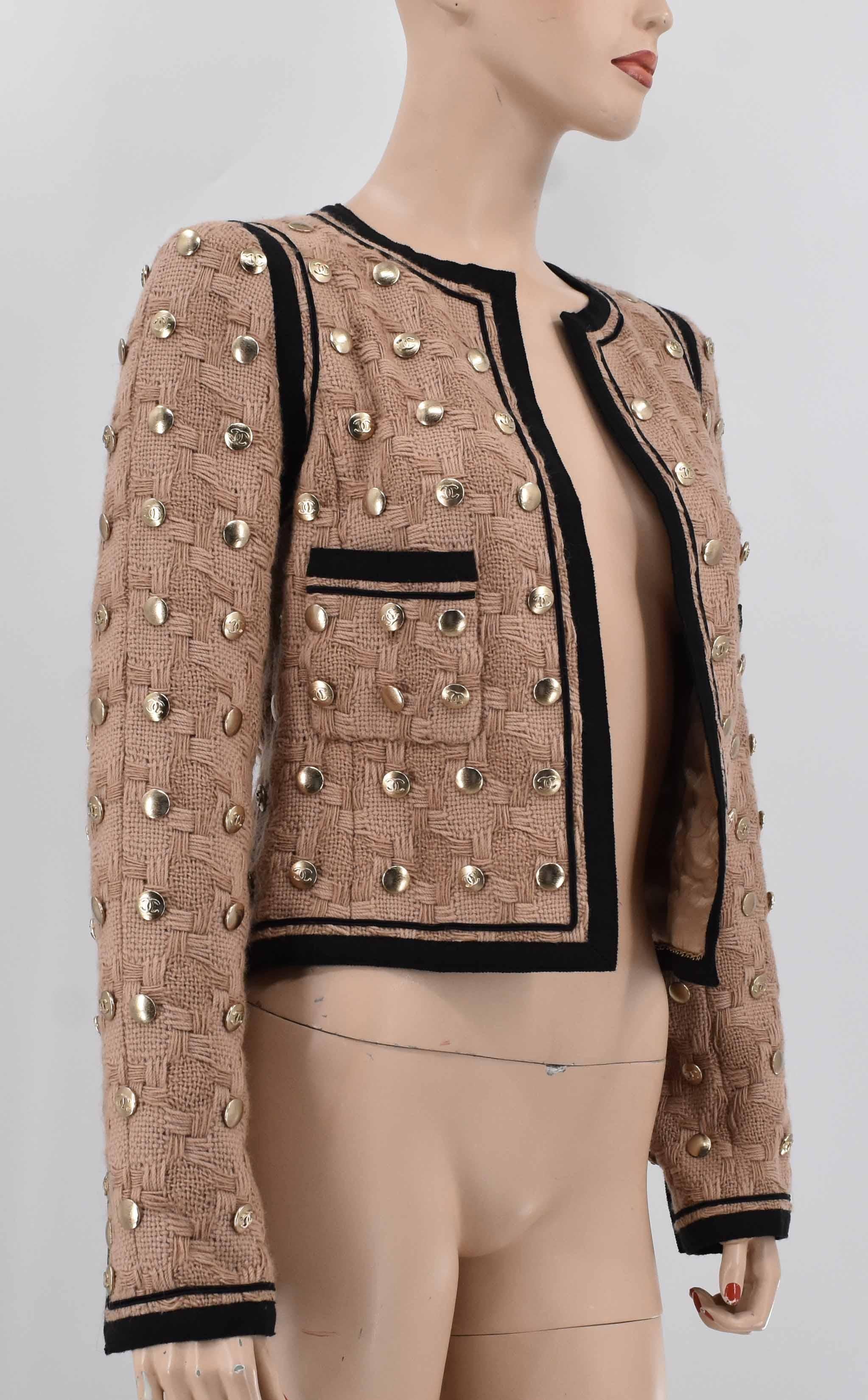 Chanel CC Logo Studded Tweed Wool Jacket 08A 2008 New Fr 36 For Sale 1