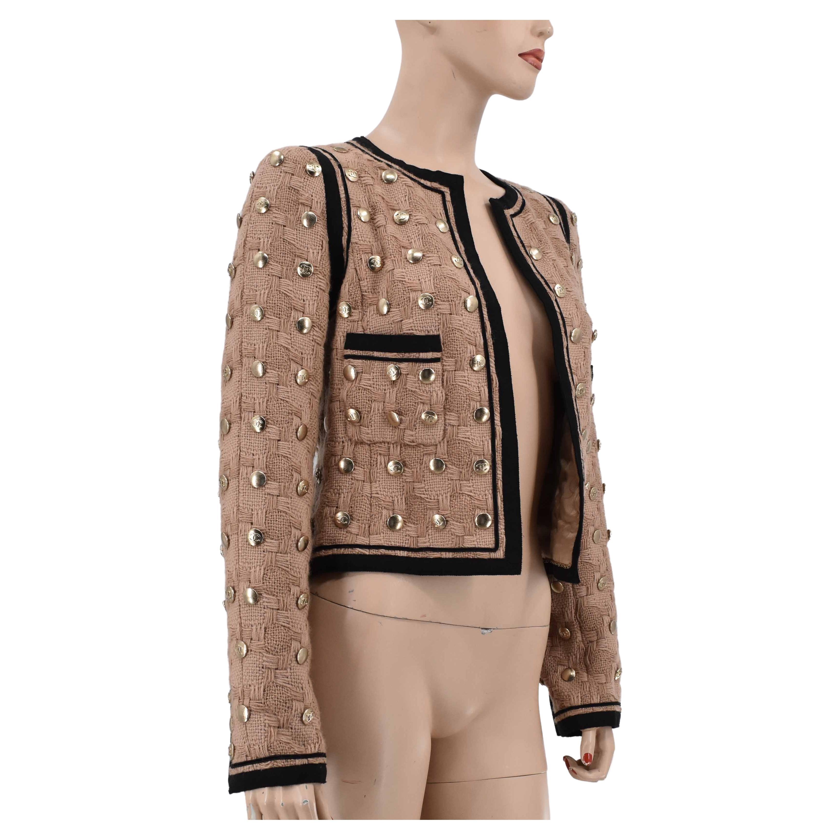 Chanel CC Logo Studded Tweed Wool Jacket 08A 2008 New Fr 36 For Sale