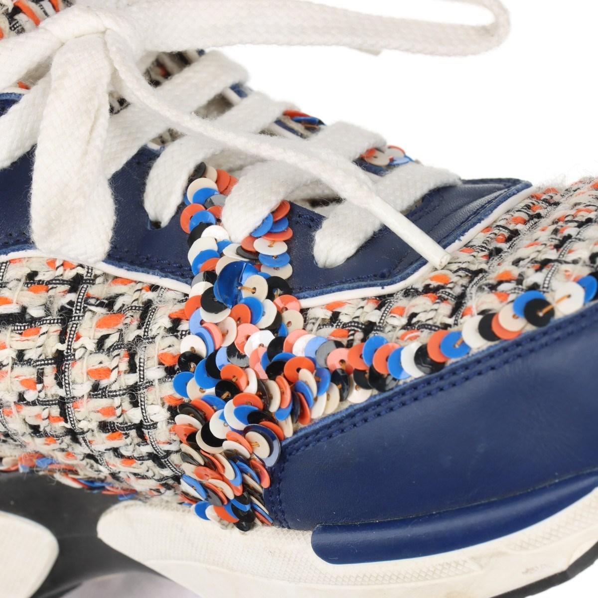 Chanel CC Logo Tweed x Sneakers in pelle Multicolore 7
