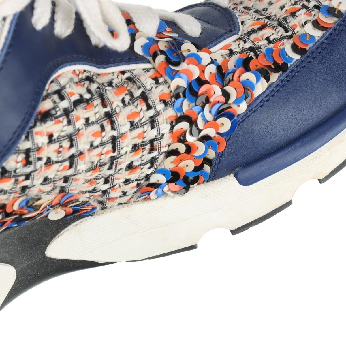 Chanel CC Logo Tweed x Sneakers in pelle Multicolore 8