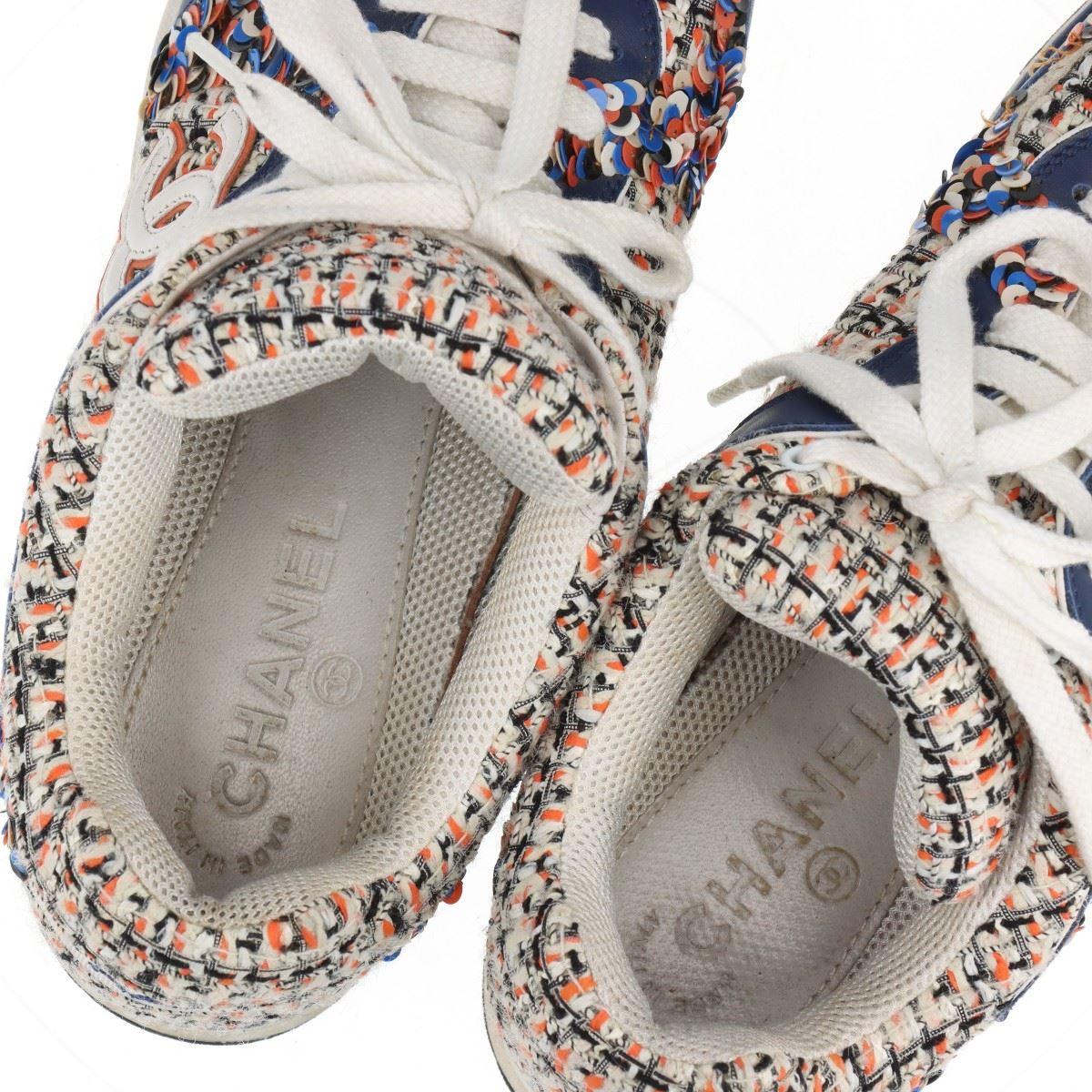 Chanel CC Logo Tweed x Sneakers in pelle Multicolore 11