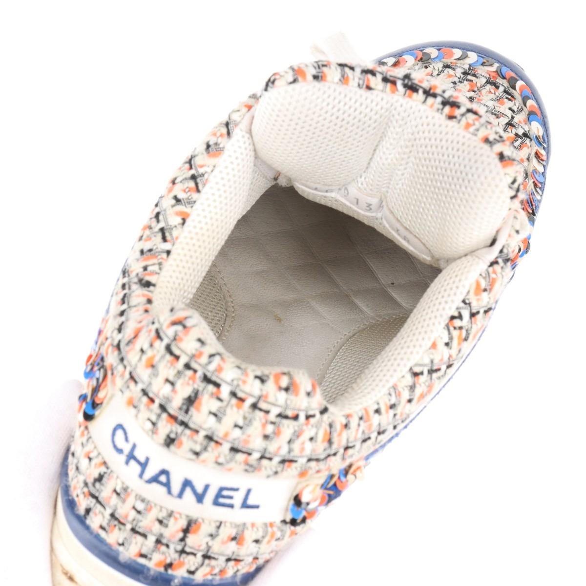Chanel CC Logo Tweed x Sneakers in pelle Multicolore 12