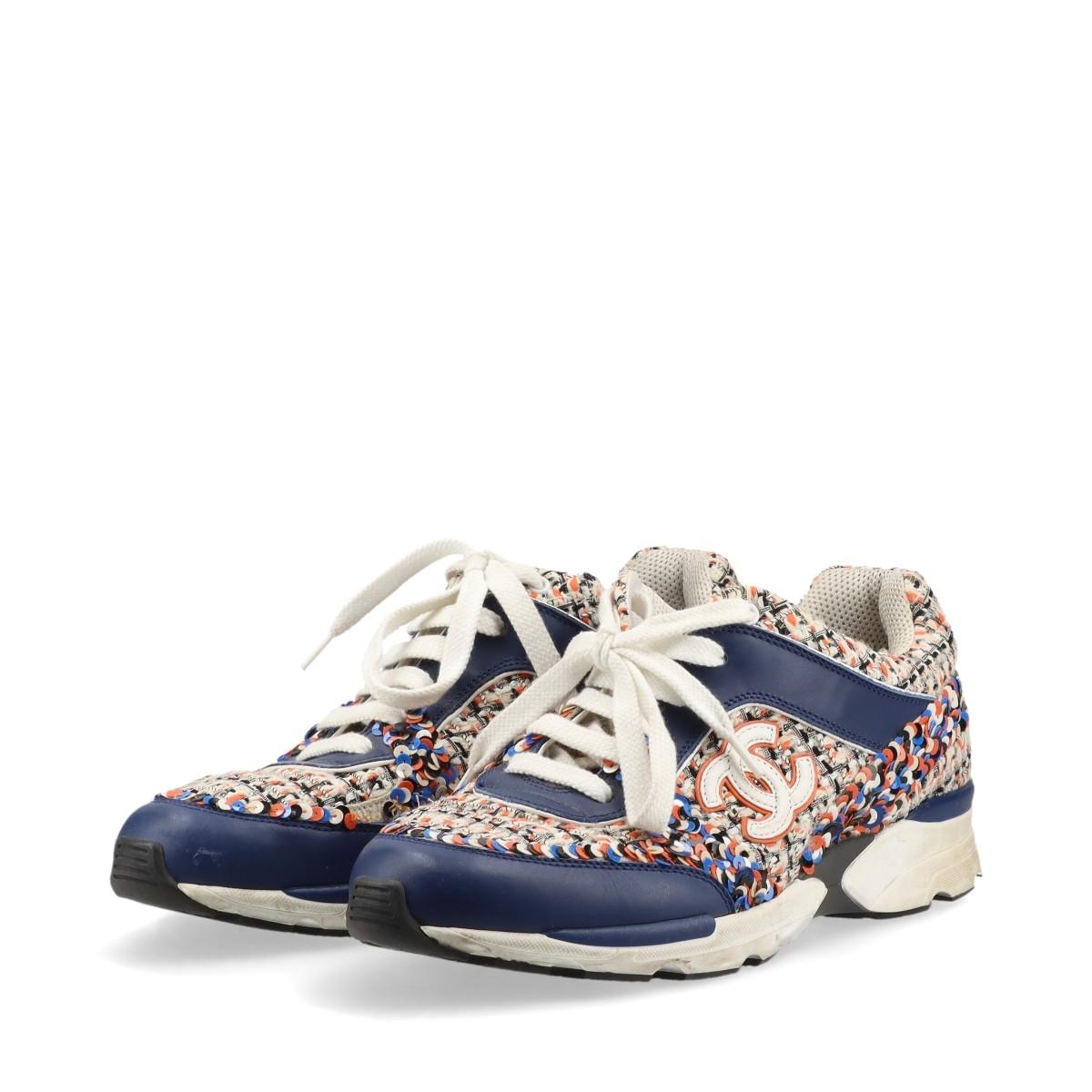 Chanel CC Logo Tweed x Sneakers in pelle Multicolore 1