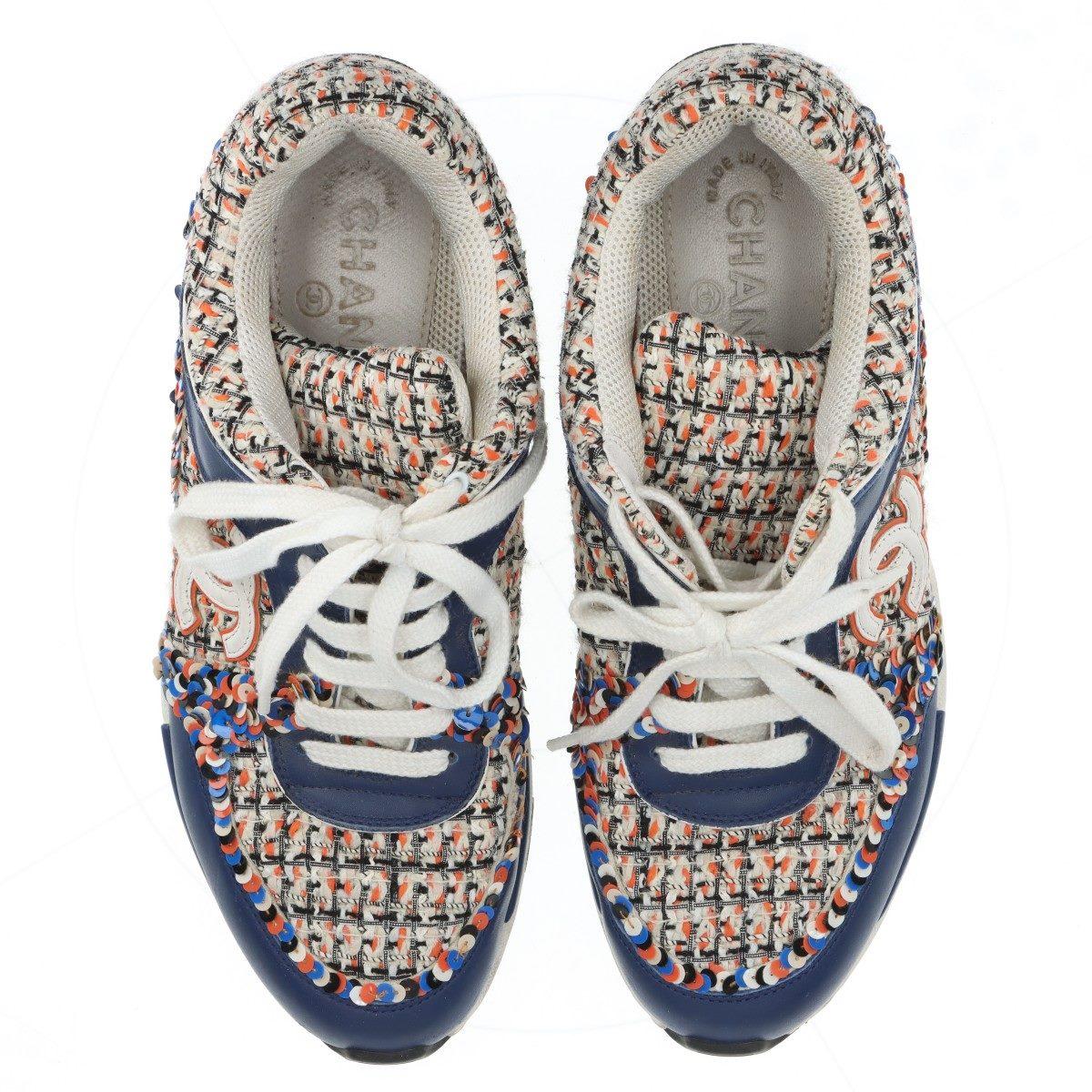 Chanel CC Logo Tweed x Sneakers in pelle Multicolore 3