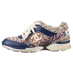 Chanel CC Logo Tweed x Sneakers in pelle Multicolore