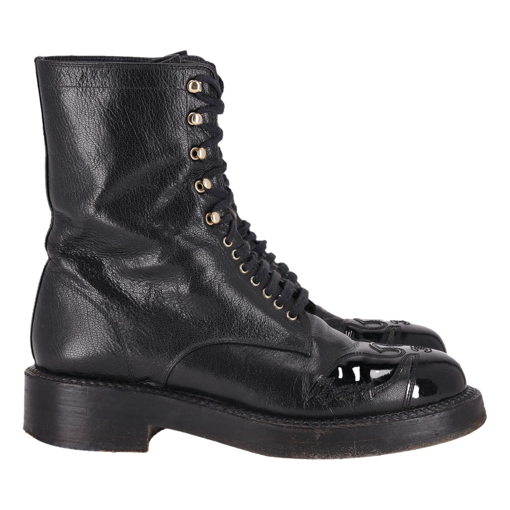 Black Chanel 'CC' Logo Utah Eagle Biker Boots For Sale