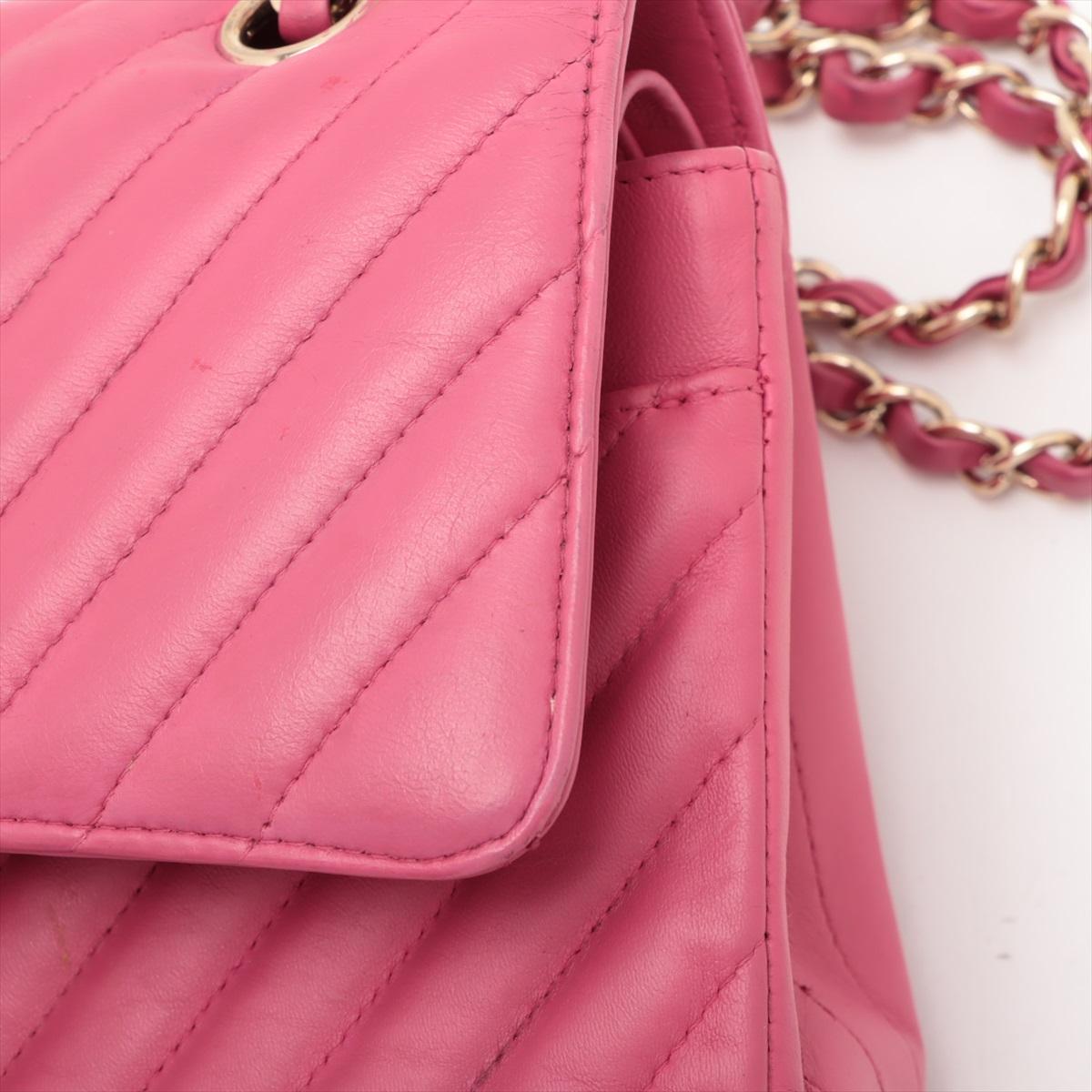Chanel CC Logo V Stitch 25 Lambskin Double Flap Double Chain Bag Hot Pink For Sale 6