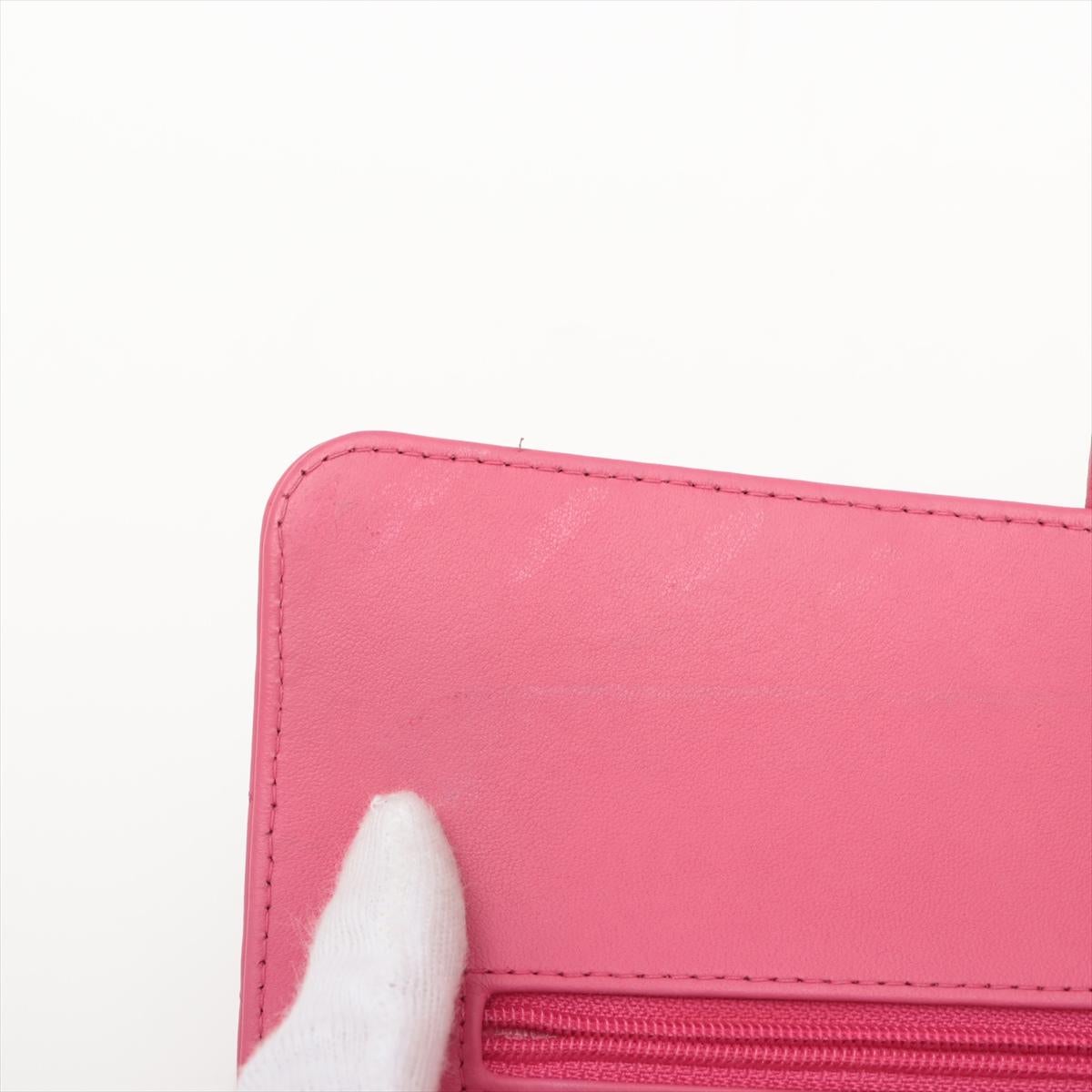 Chanel CC Logo V Stitch 25 Lambskin Double Flap Double Chain Bag Hot Pink For Sale 7
