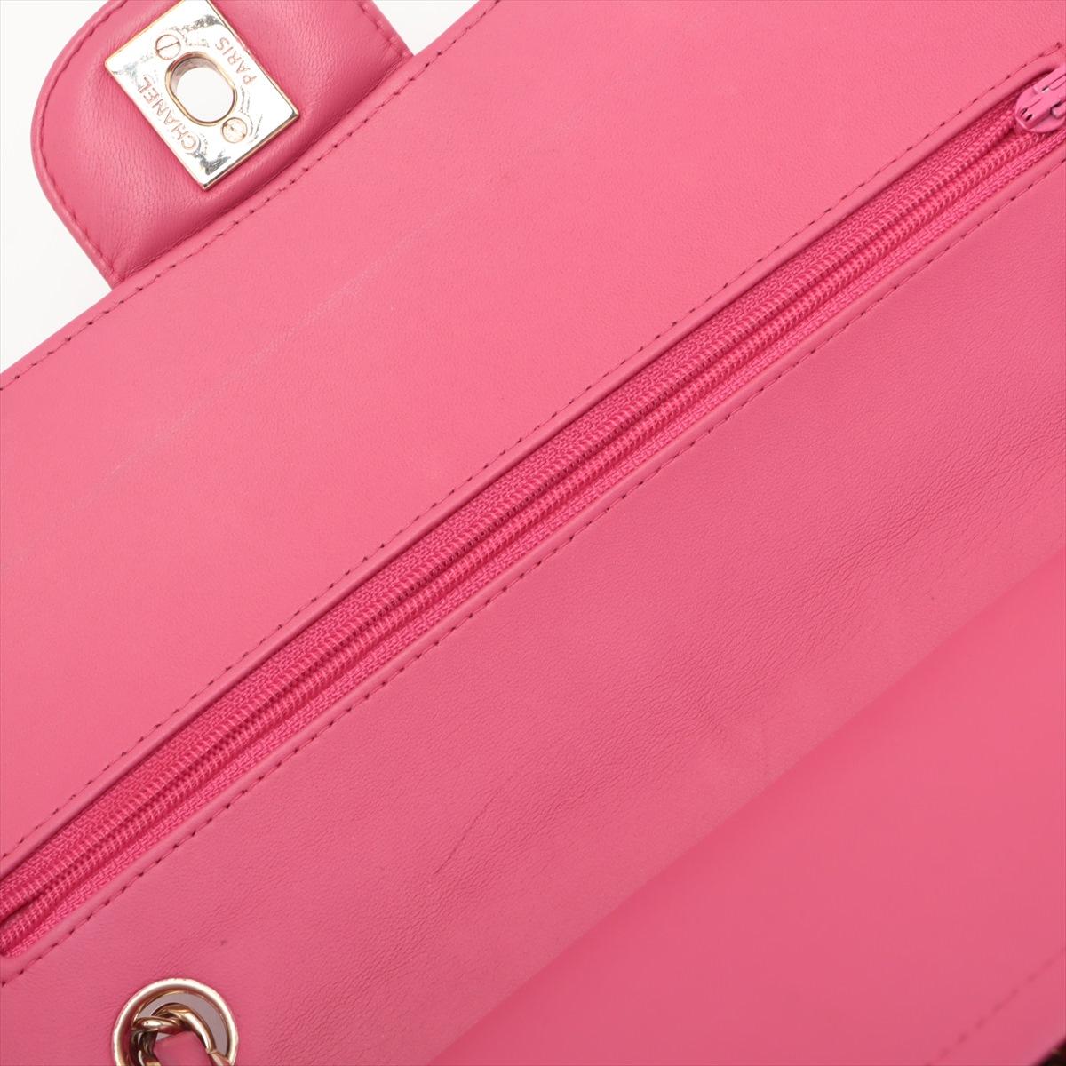 Chanel CC Logo V Stitch 25 Lambskin Double Flap Double Chain Bag Hot Pink For Sale 8