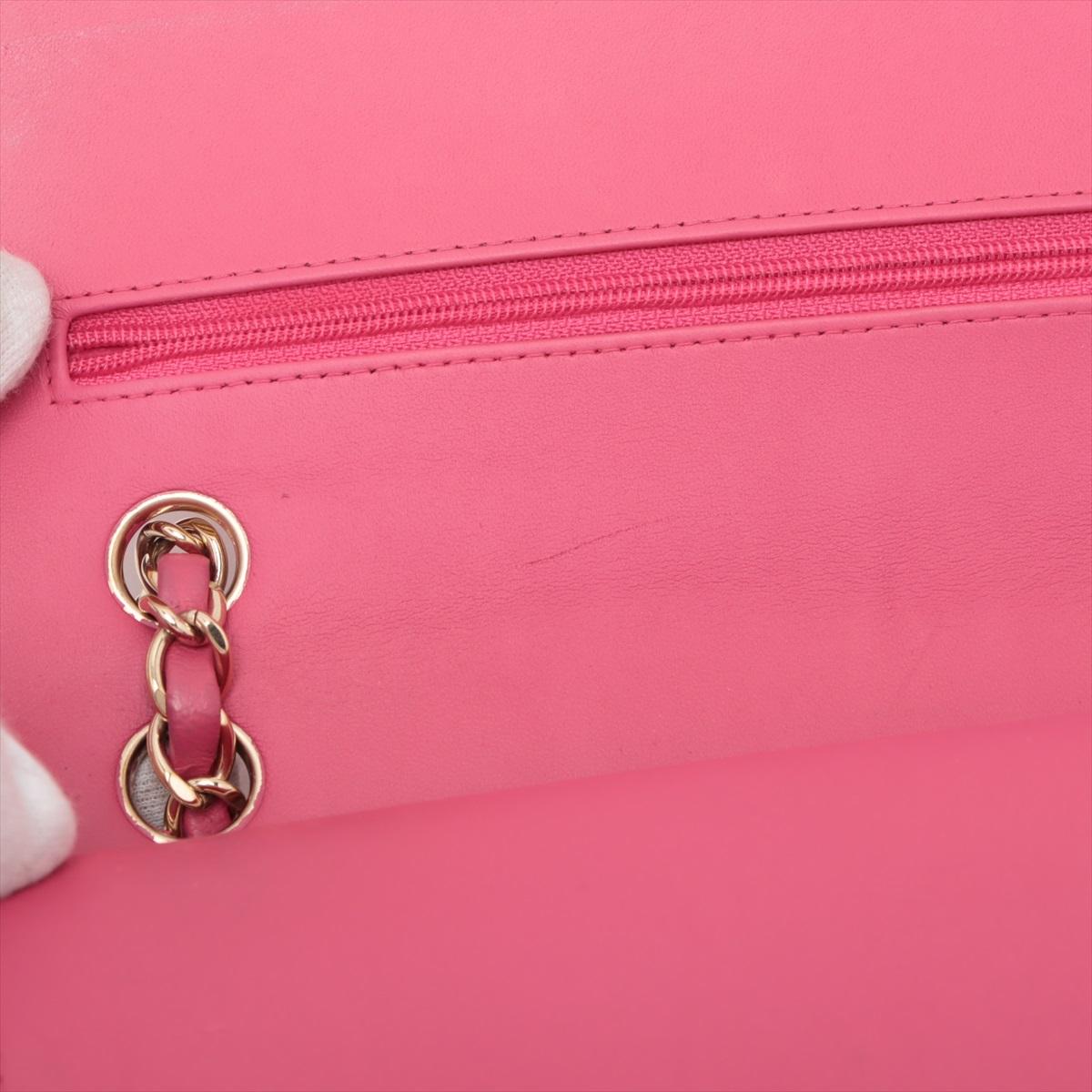 Chanel CC Logo V Stitch 25 Lambskin Double Flap Double Chain Bag Hot Pink For Sale 9