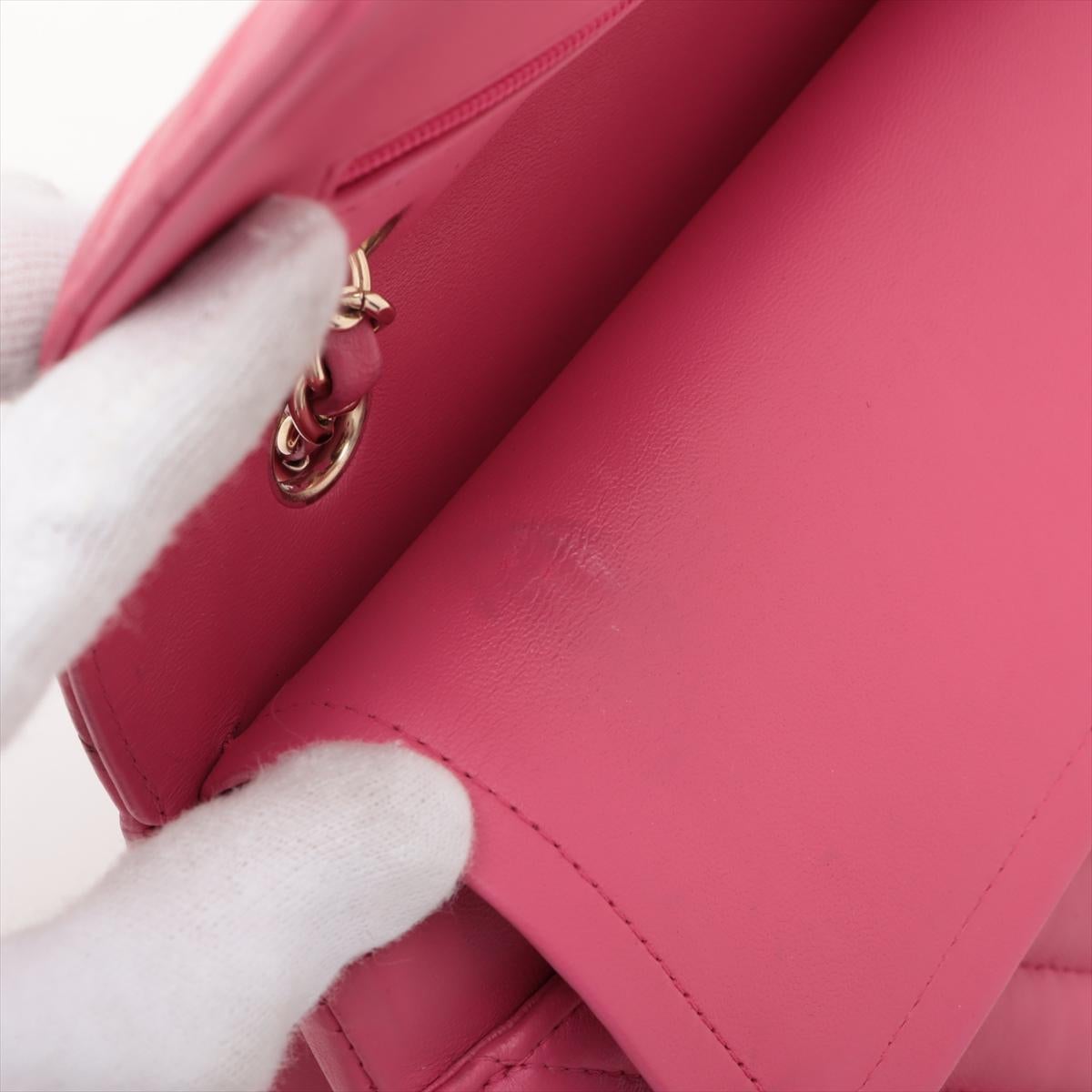 Chanel CC Logo V Stitch 25 Lambskin Double Flap Double Chain Bag Hot Pink For Sale 10
