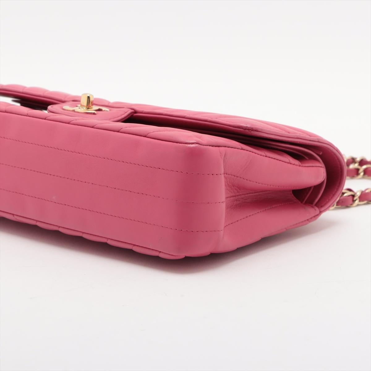 Chanel CC Logo V Stitch 25 Lambskin Double Flap Double Chain Bag Hot Pink In Good Condition For Sale In Humacao, PR