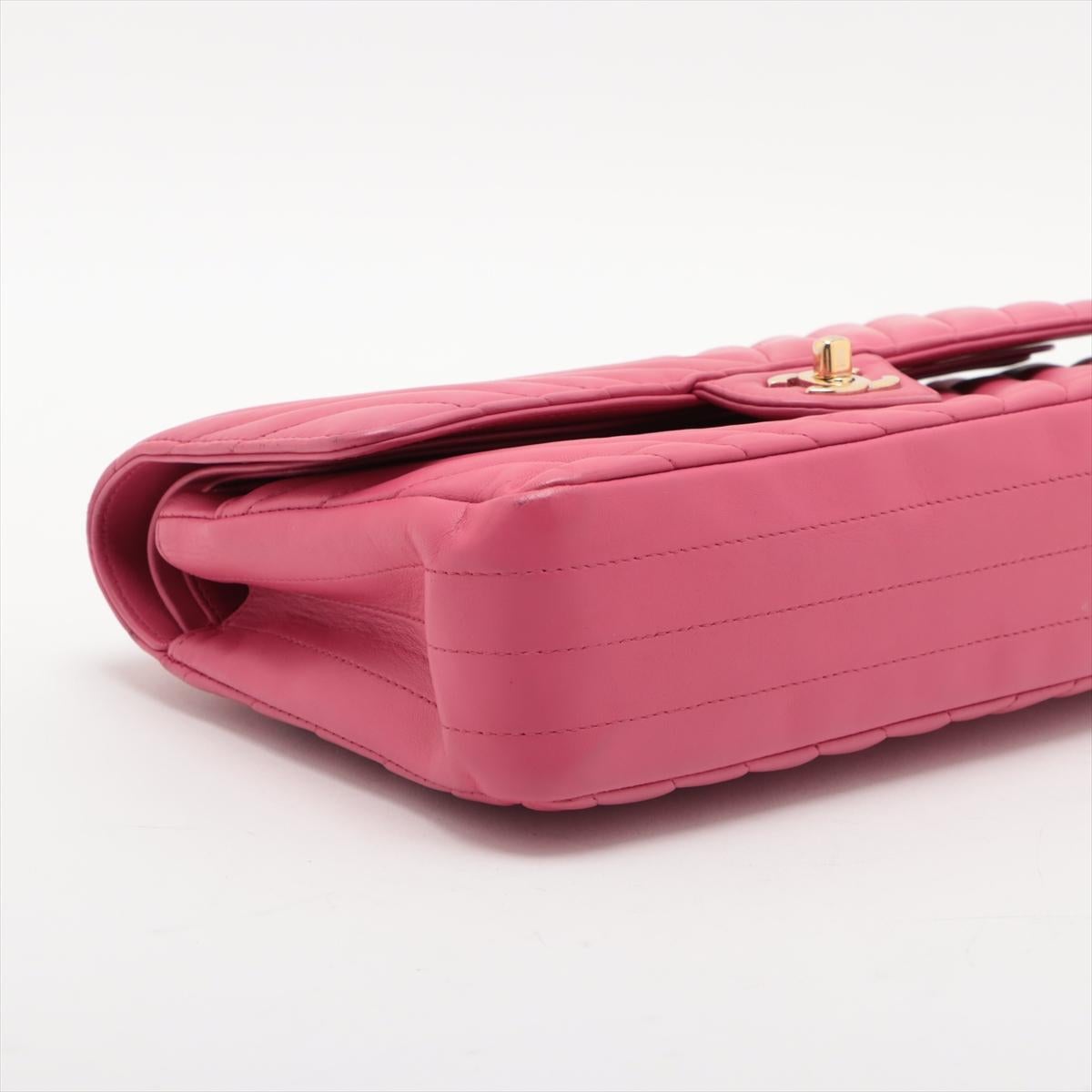 Women's Chanel CC Logo V Stitch 25 Lambskin Double Flap Double Chain Bag Hot Pink For Sale