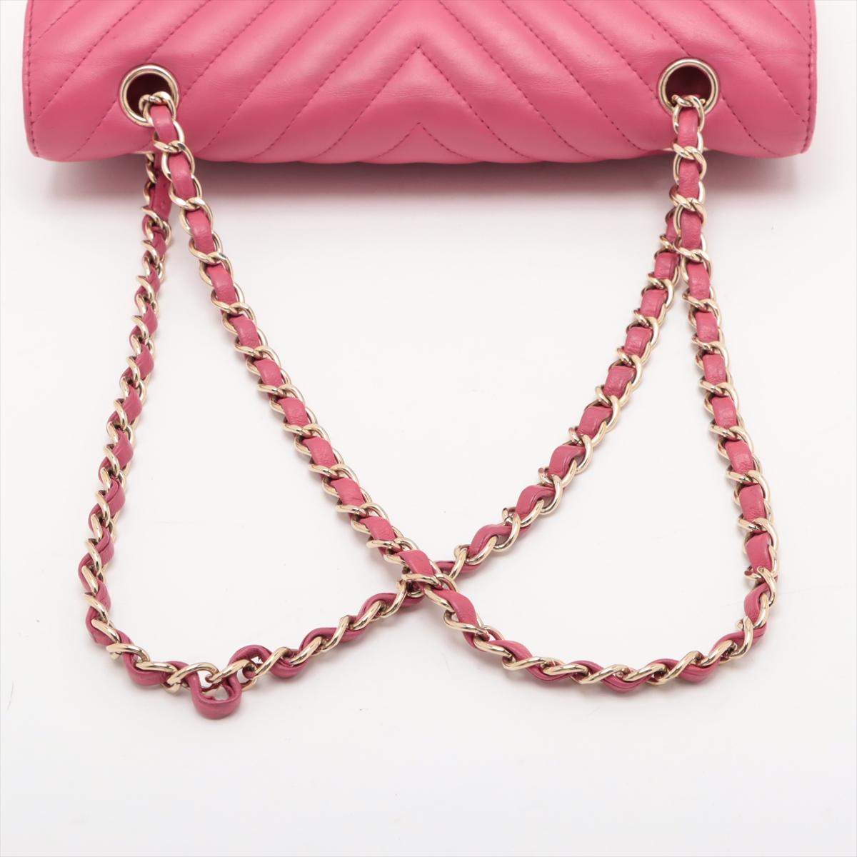 Chanel CC Logo V Stitch 25 Lambskin Double Flap Double Chain Bag Hot Pink For Sale 1