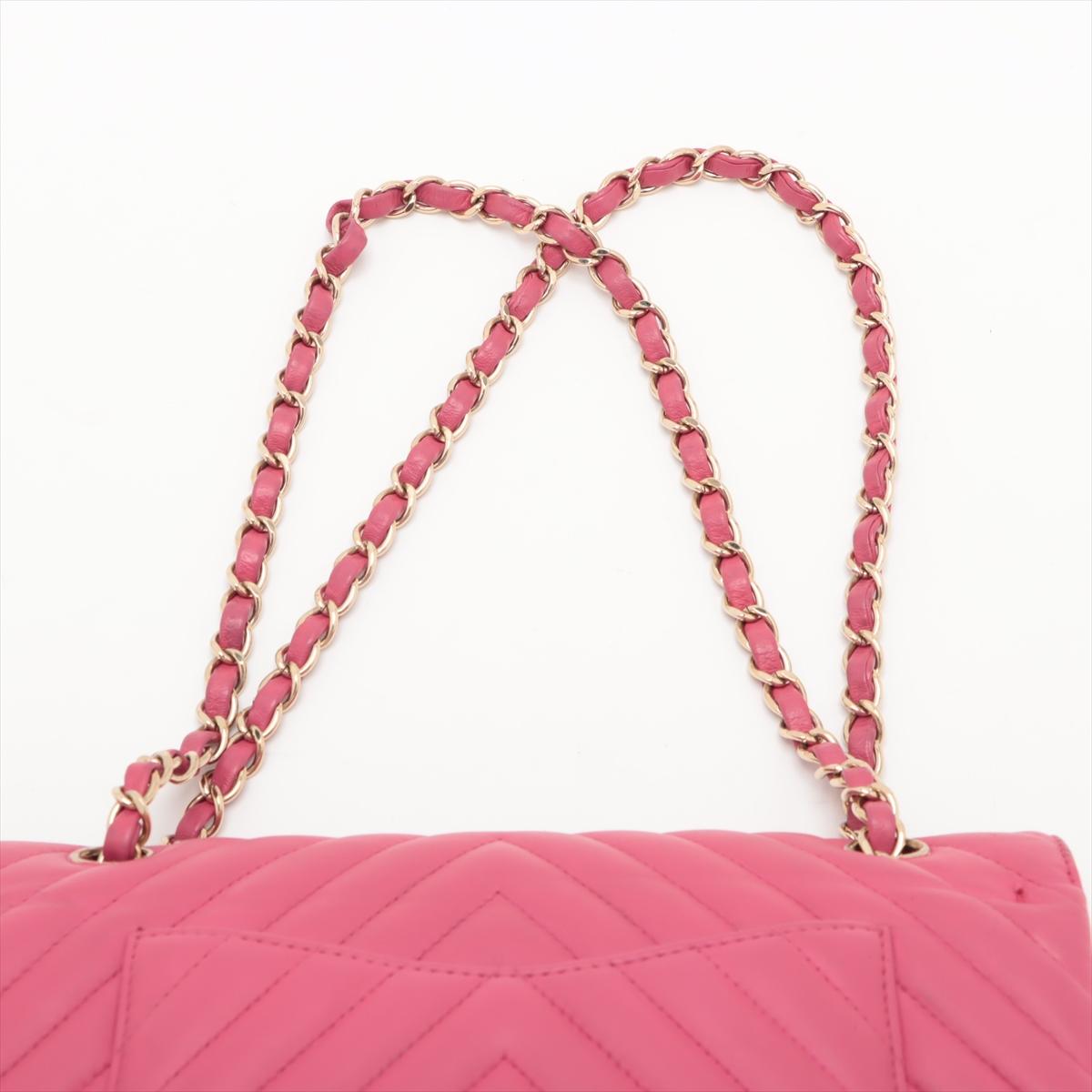 Chanel CC Logo V Stitch 25 Lambskin Double Flap Double Chain Bag Hot Pink For Sale 2