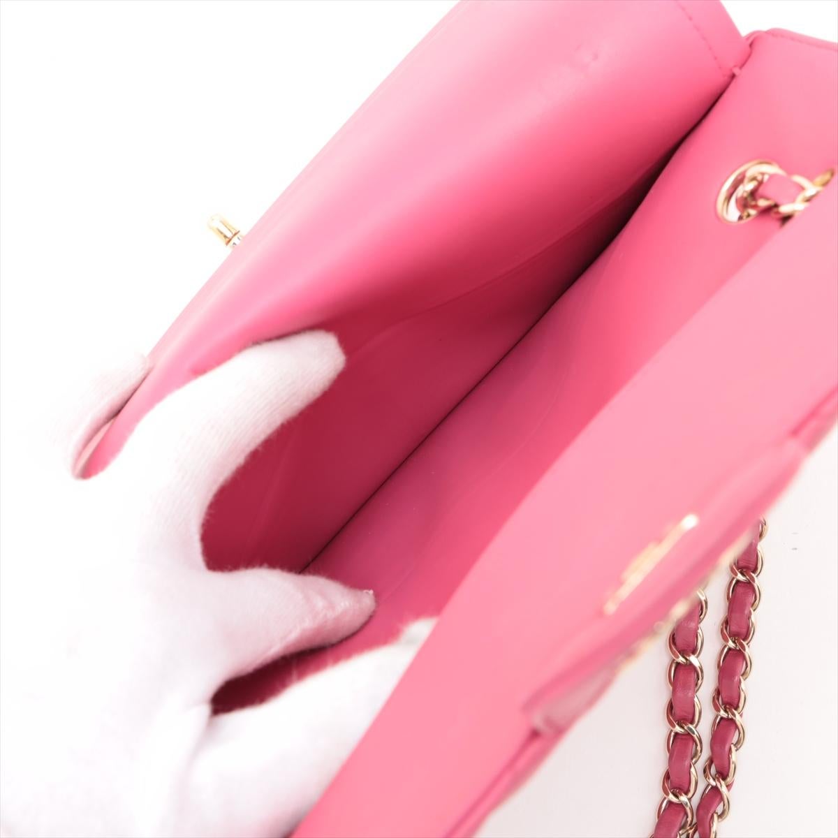 Chanel CC Logo V Stitch 25 Lambskin Double Flap Double Chain Bag Hot Pink For Sale 3