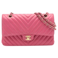 Chanel CC Logo V Stitch 25 Lambskin Double Flap Double Chain Bag Hot Pink