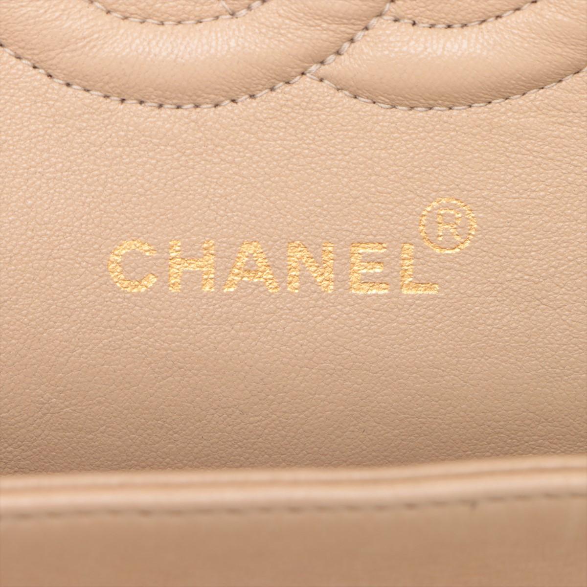 Chanel CC Logo V Stitch Lambskin Double Flap Double Chain Bag Beige 10