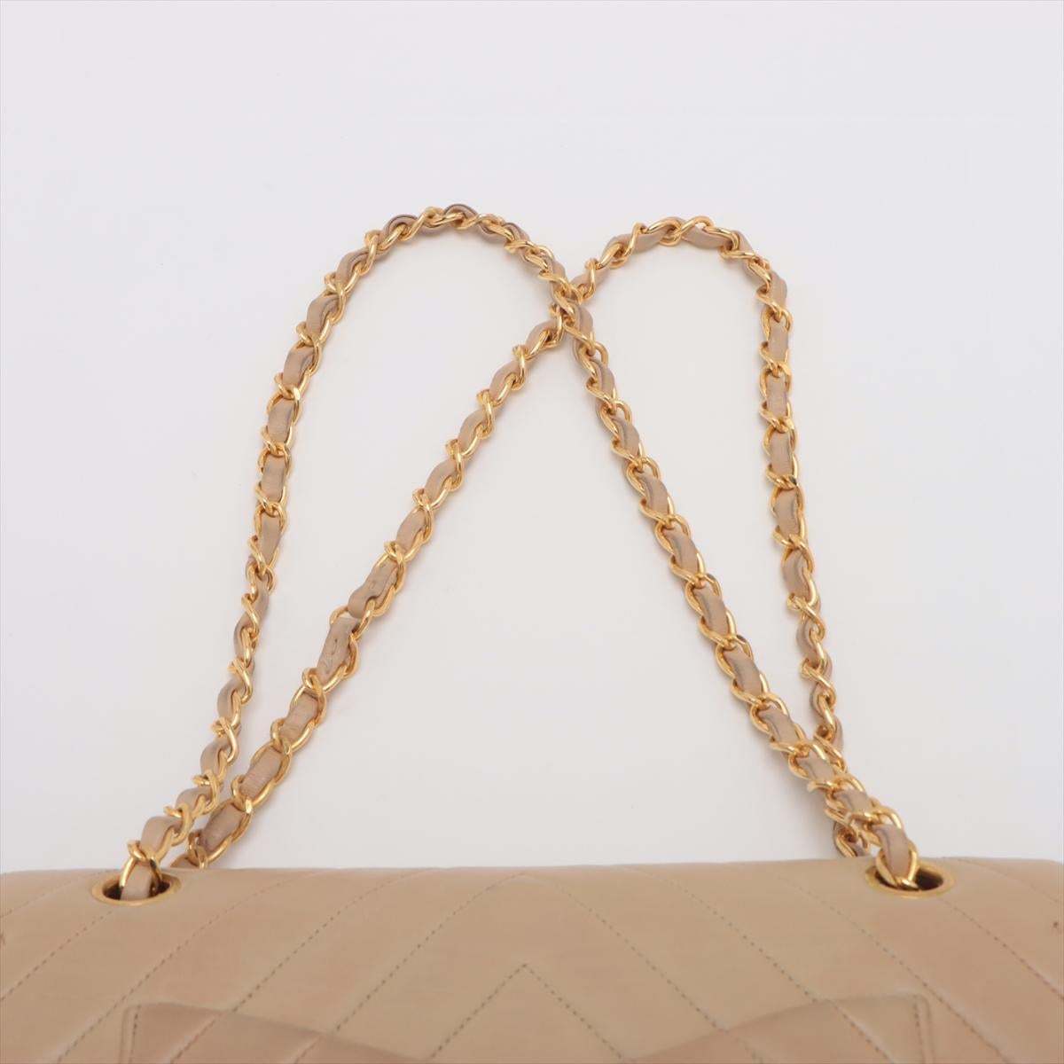 Chanel CC Logo V Stitch Lambskin Double Flap Double Chain Bag Beige 3