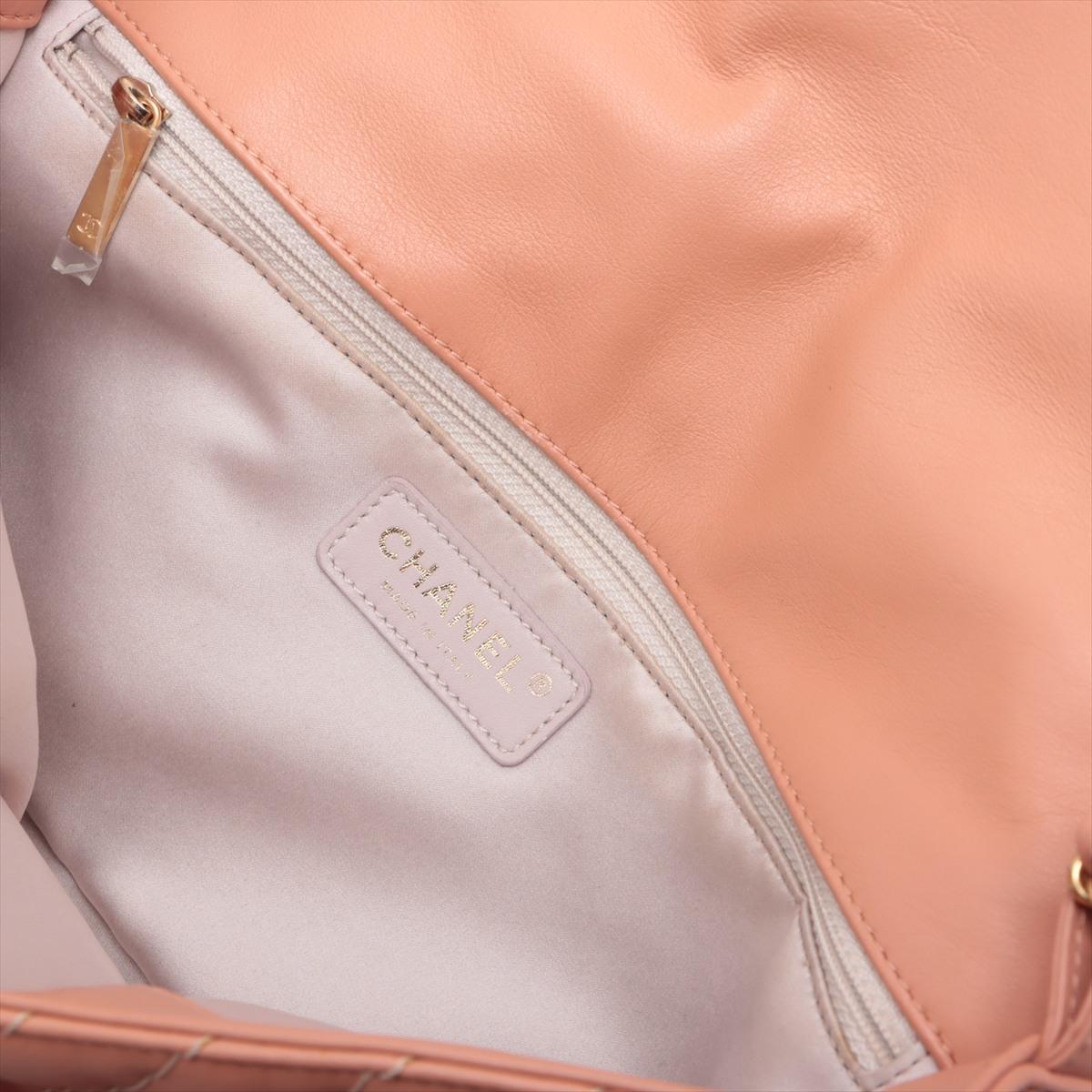 Chanel CC Logo V-Stitch Lambskin Single Flap Double Chain Bag Salmon Pink 9