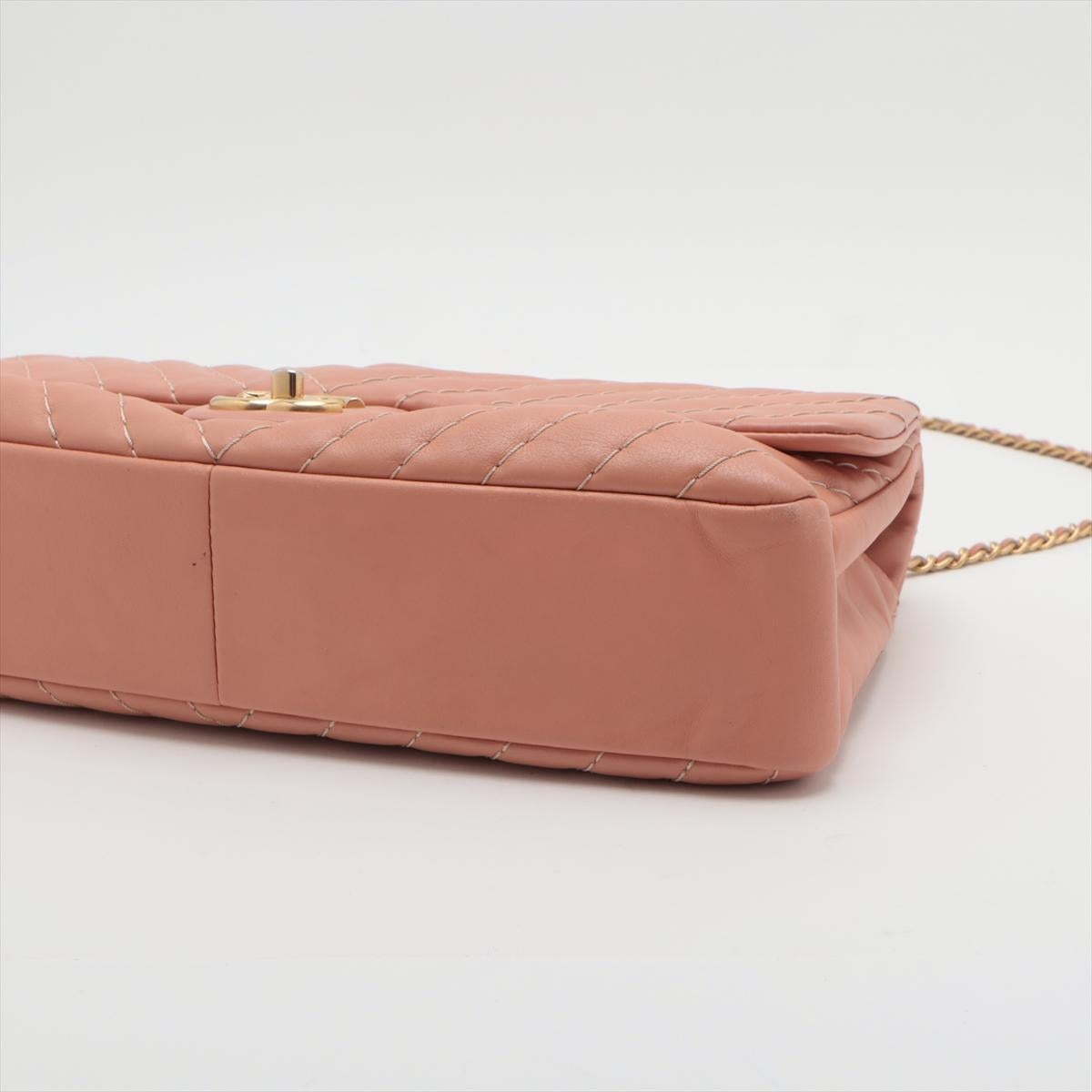 Chanel CC Logo V-Stitch Lambskin Single Flap Double Chain Bag Salmon Pink In Good Condition In Humacao, PR