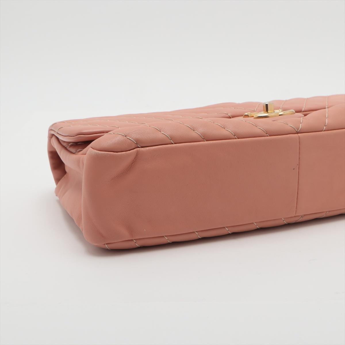 Women's Chanel CC Logo V-Stitch Lambskin Single Flap Double Chain Bag Salmon Pink