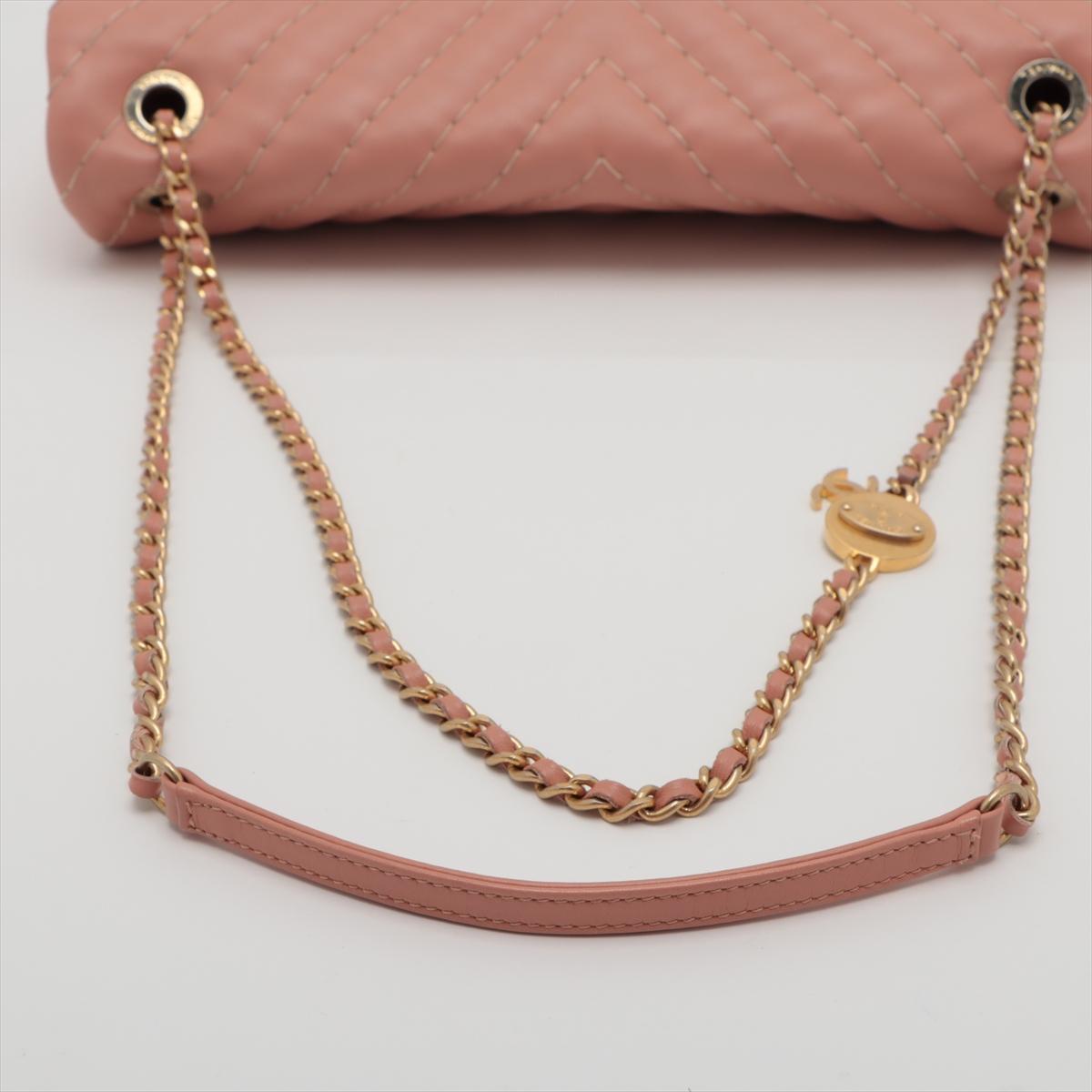 Chanel CC Logo V-Stitch Lambskin Single Flap Double Chain Bag Salmon Pink 1