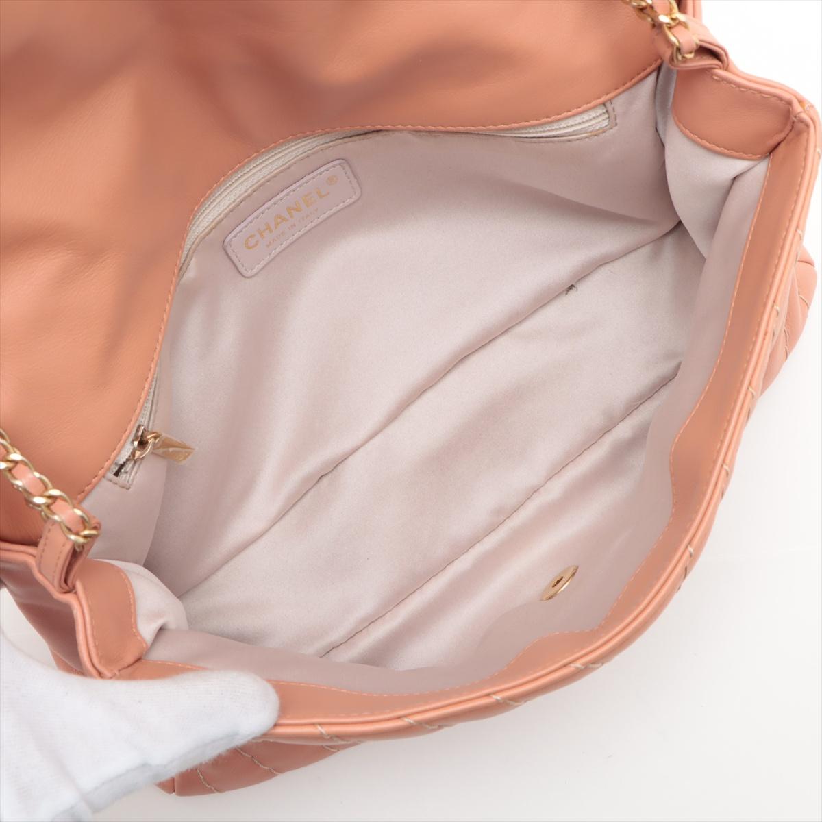 Chanel CC Logo V-Stitch Lambskin Single Flap Double Chain Bag Salmon Pink 3