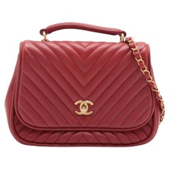 *Chanel CC Logo V Stitch Lambskin Two-Way Shoulder Bag Red