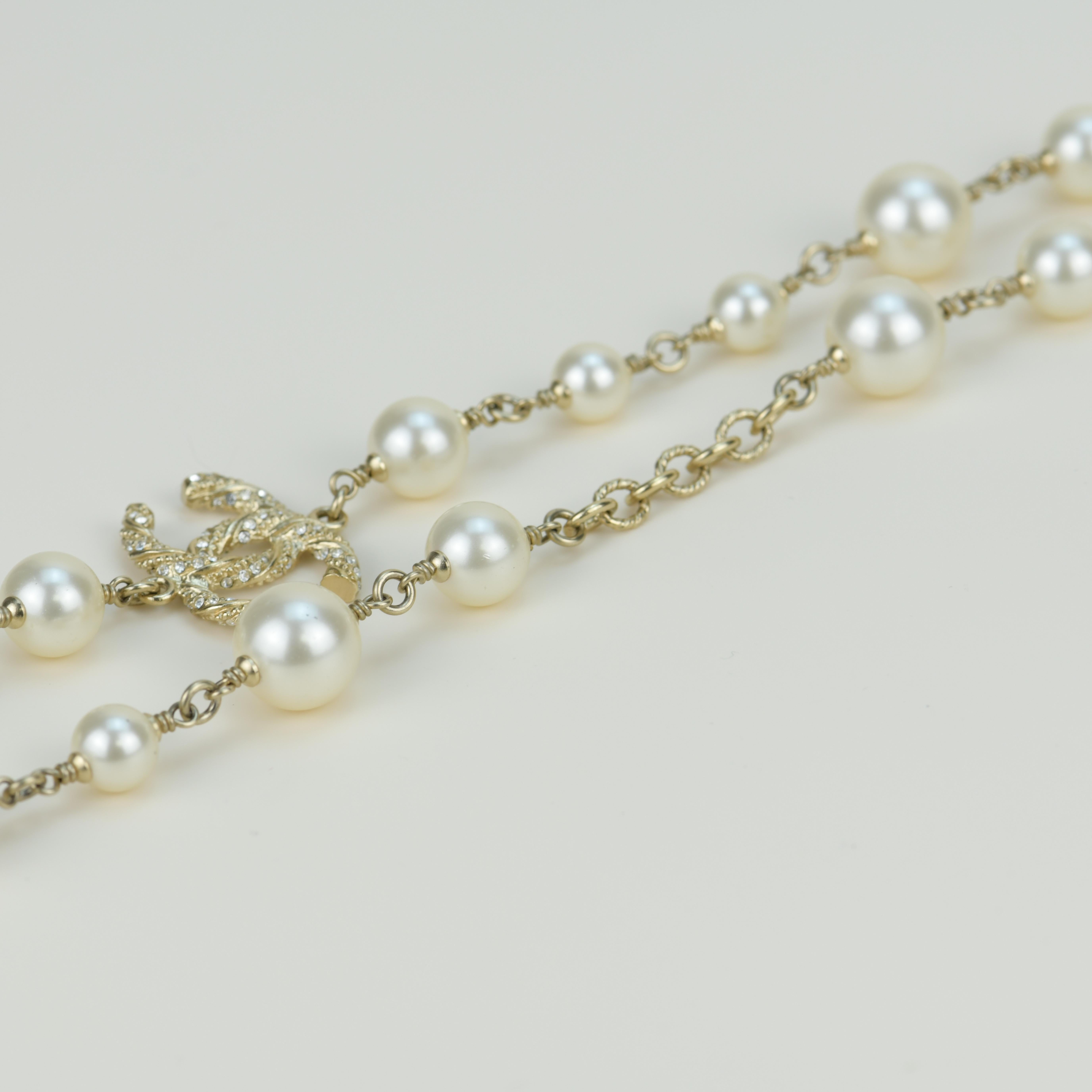 Chanel CC Logo White Pearl Long Necklace 7