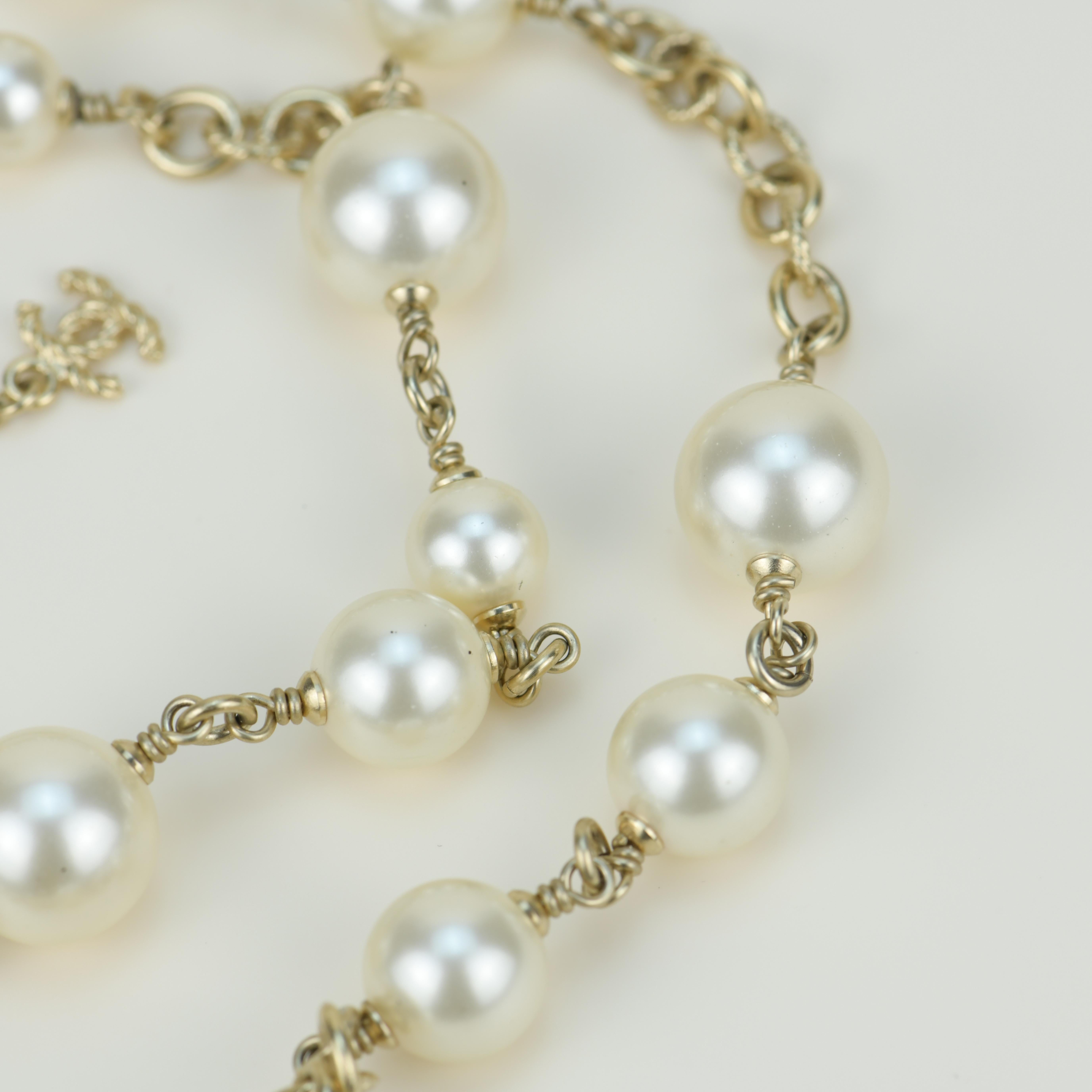 Chanel CC Logo White Pearl Long Necklace 3