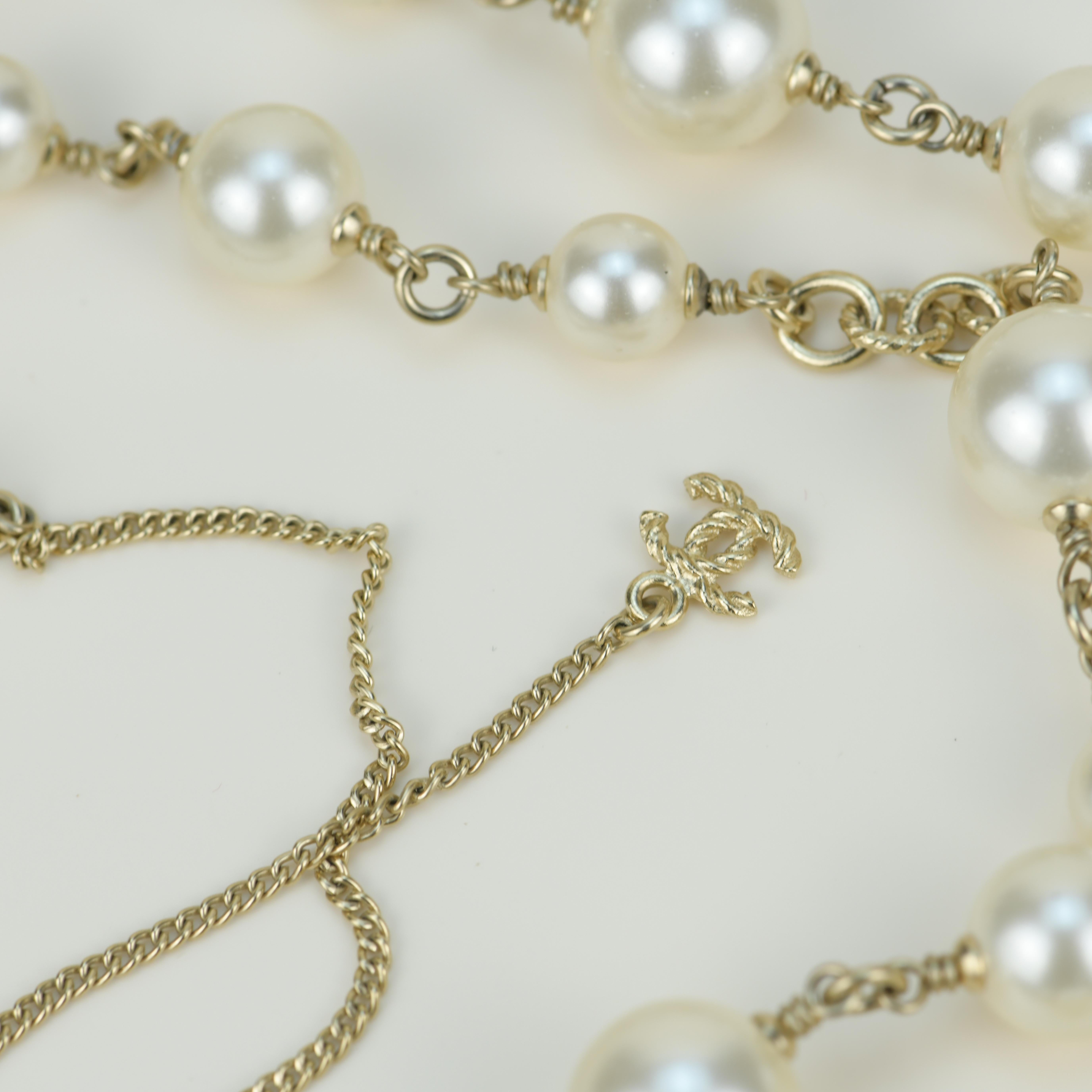 Chanel CC Logo White Pearl Long Necklace 4