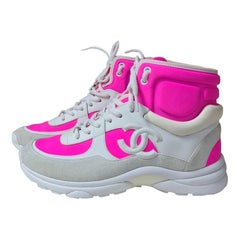 Chanel CC  Logo White Pink Trainers Sneakers High top 