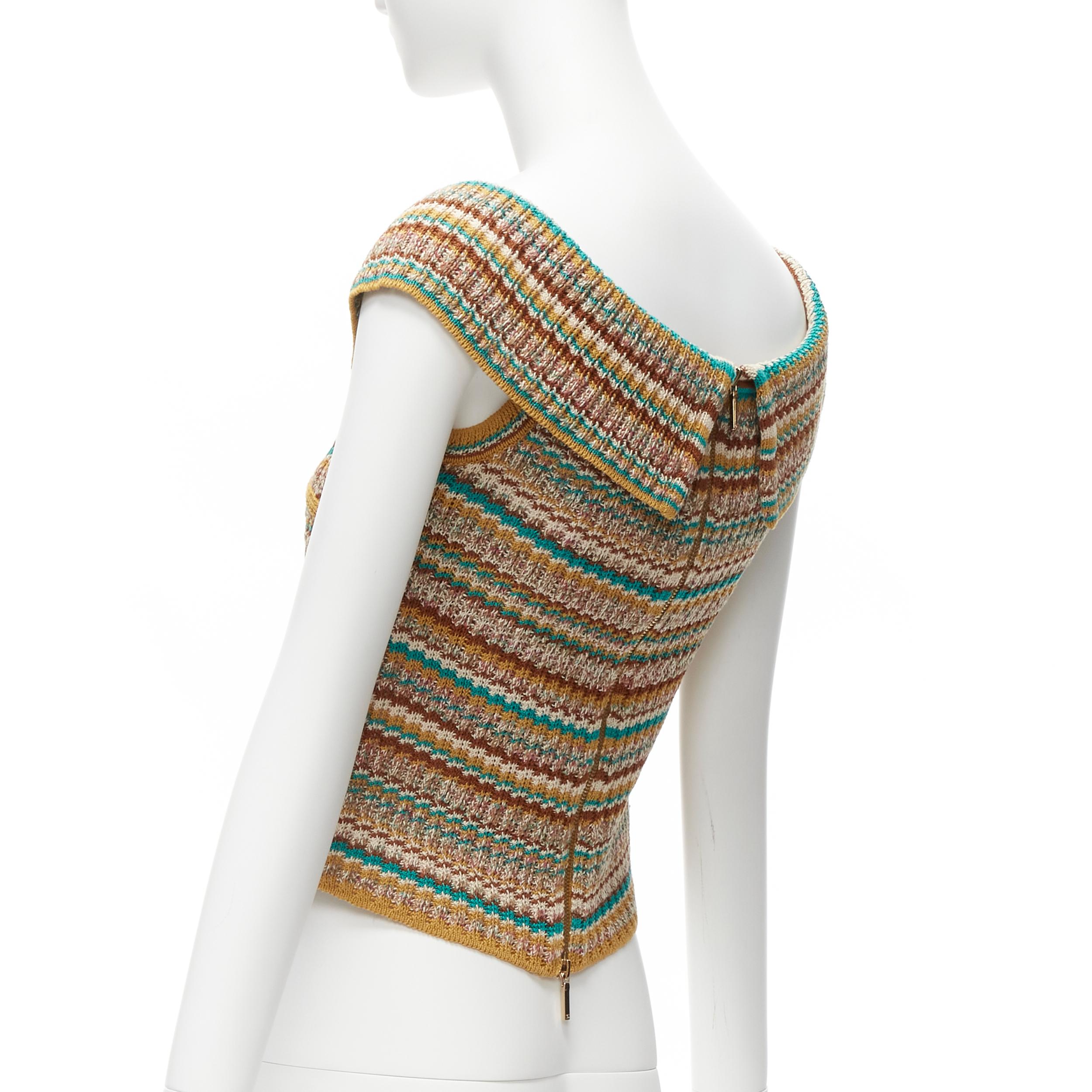 CHANEL CC logo yellow ethnic gold filigree button off shoulder sweater FR36 S 1