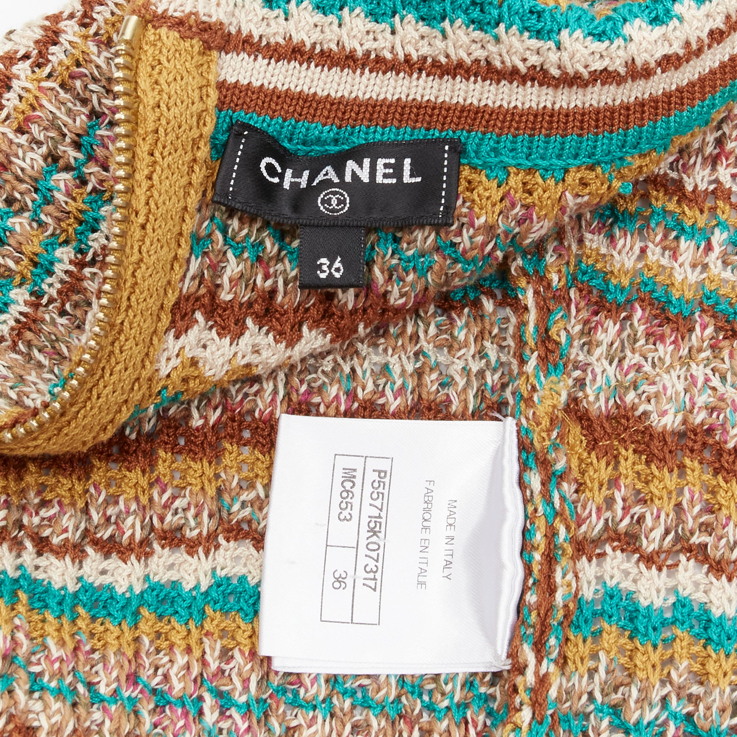 CHANEL CC logo yellow ethnic gold filigree button off shoulder sweater FR36 S 4